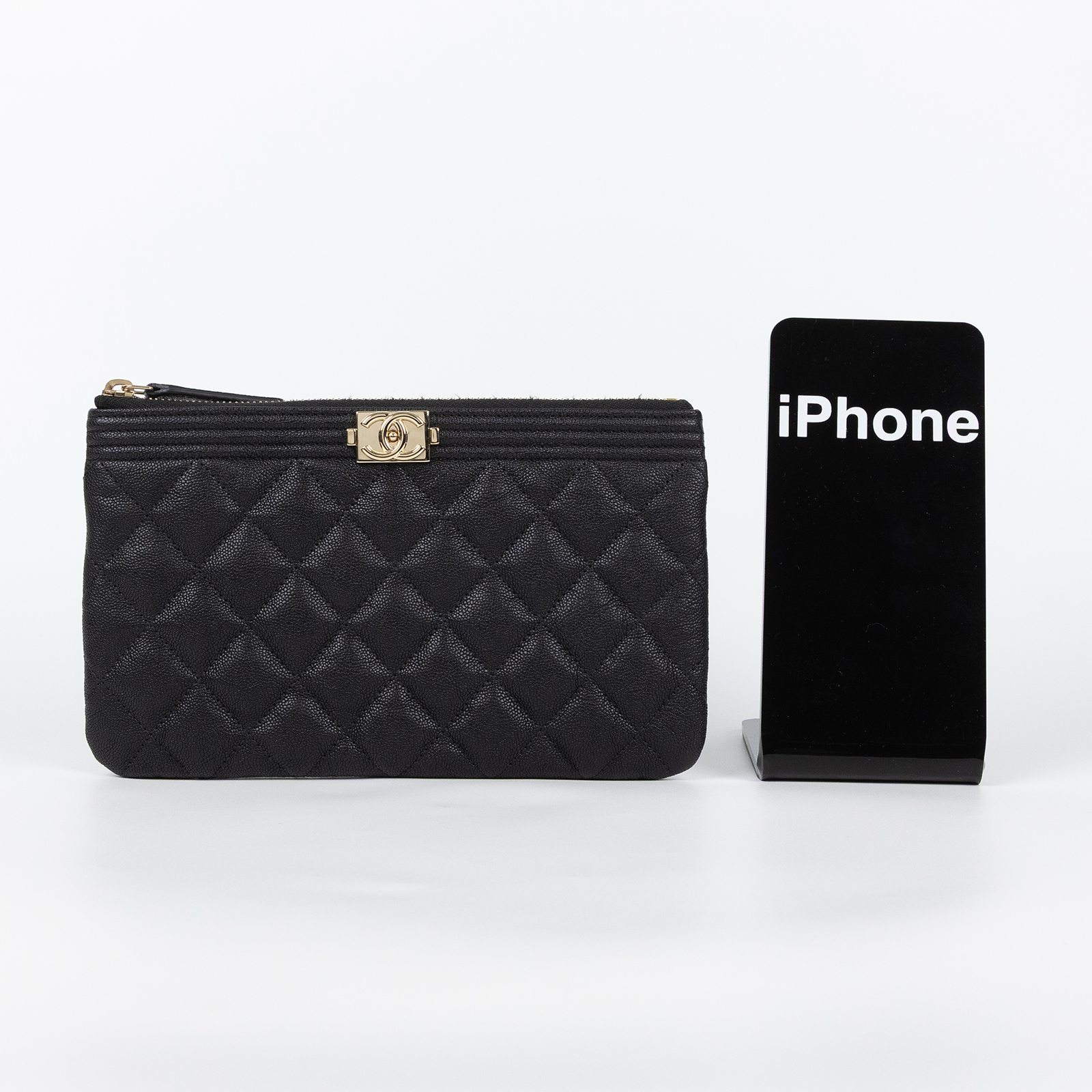 香奈兒 CHANEL Boy 零錢包 AP0992 30開 黑金荔枝手拿POUCH 原廠盒子/防塵袋/保證卡