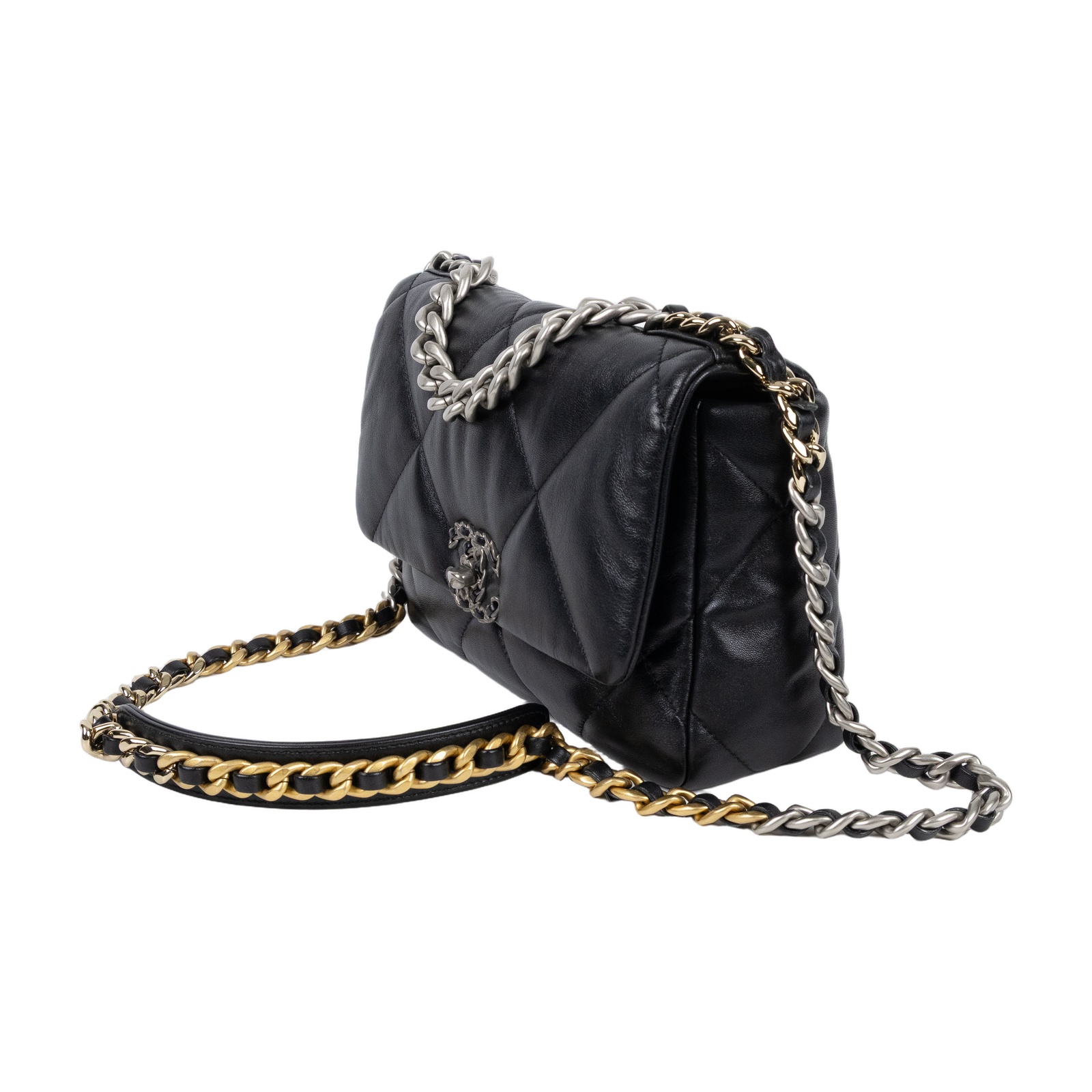 香奈兒 CHANEL 19 口蓋包 菱格紋 金銀鍊帶 手提 肩背包 AS1160 B07327 晶片款 黑19包 26CM 原廠盒子/購買證明