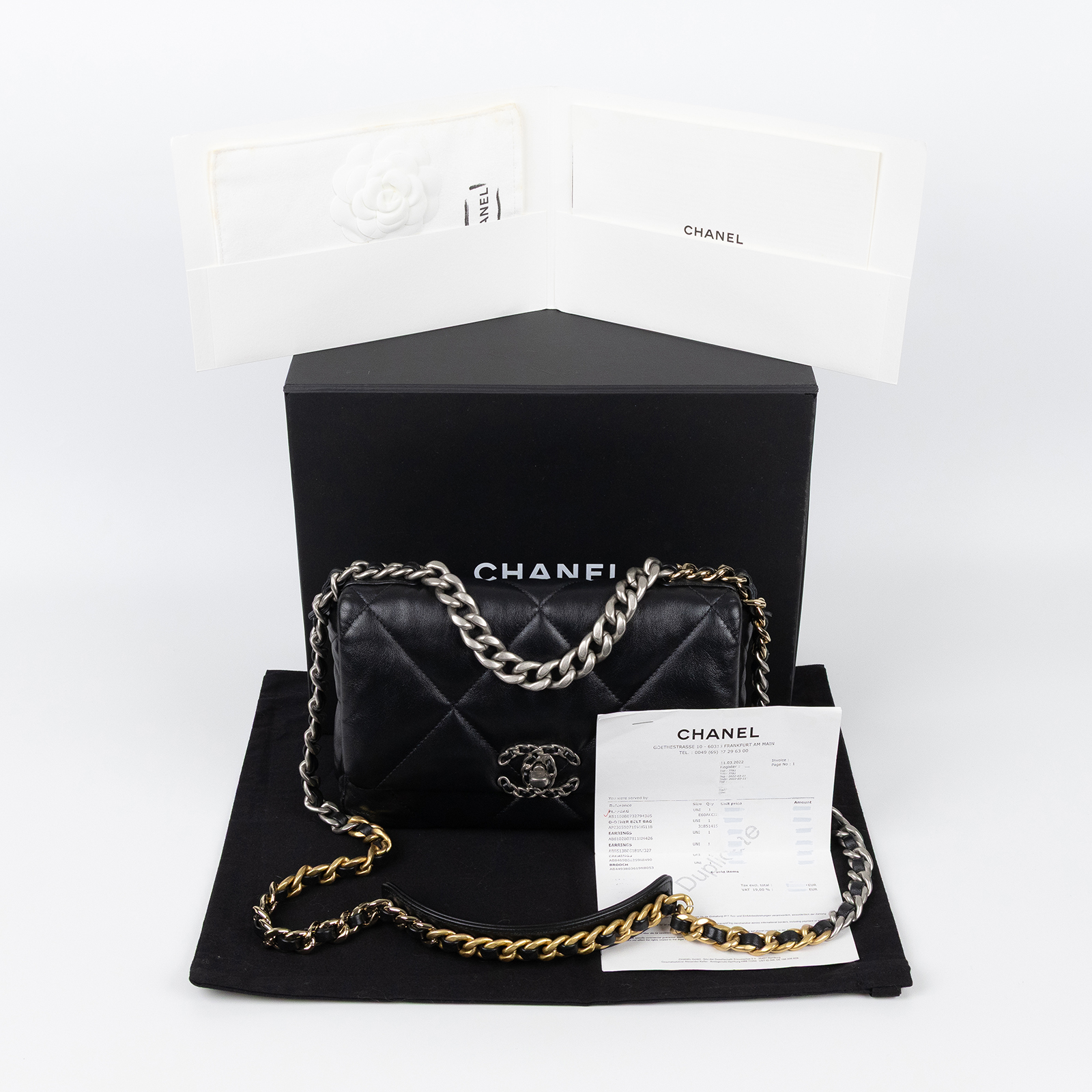 香奈兒 CHANEL 19 口蓋包 菱格紋 金銀鍊帶 手提 肩背包 AS1160 B07327 晶片款 黑19包 26CM 原廠盒子/購買證明