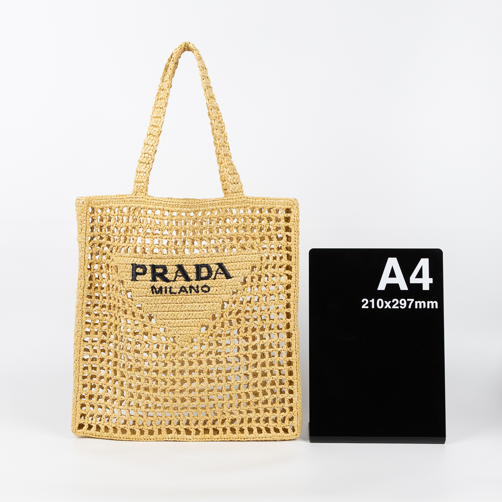 普拉達 PRADA 鉤織手提袋 1BG393_2A2T 原色拉菲草托特包 防塵袋