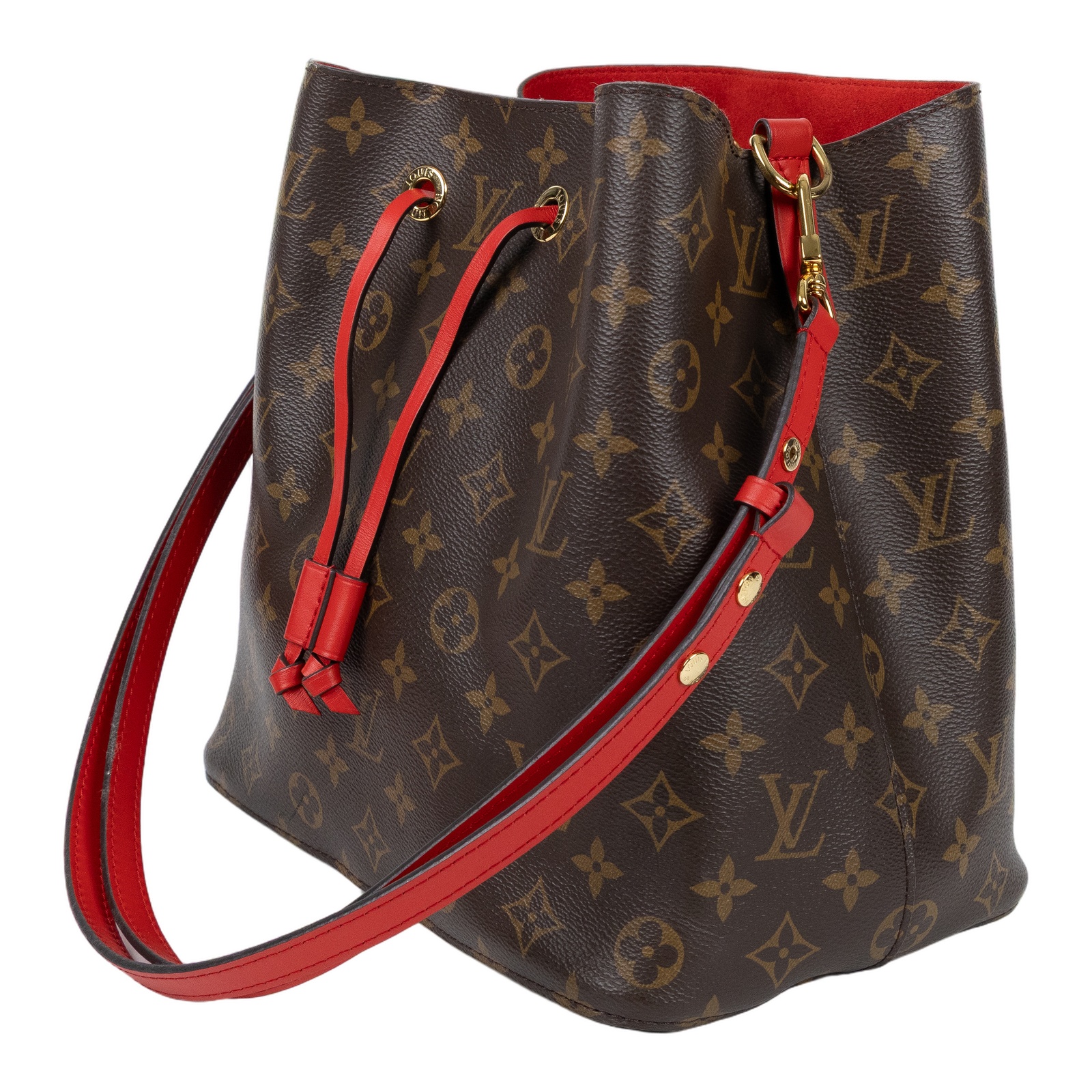 路易威登 LOUIS VUITTON NéoNoé MM 經典帆布 肩背 水桶包 紅色 M44021 紅原花NEONOE水桶 防塵袋/背帶