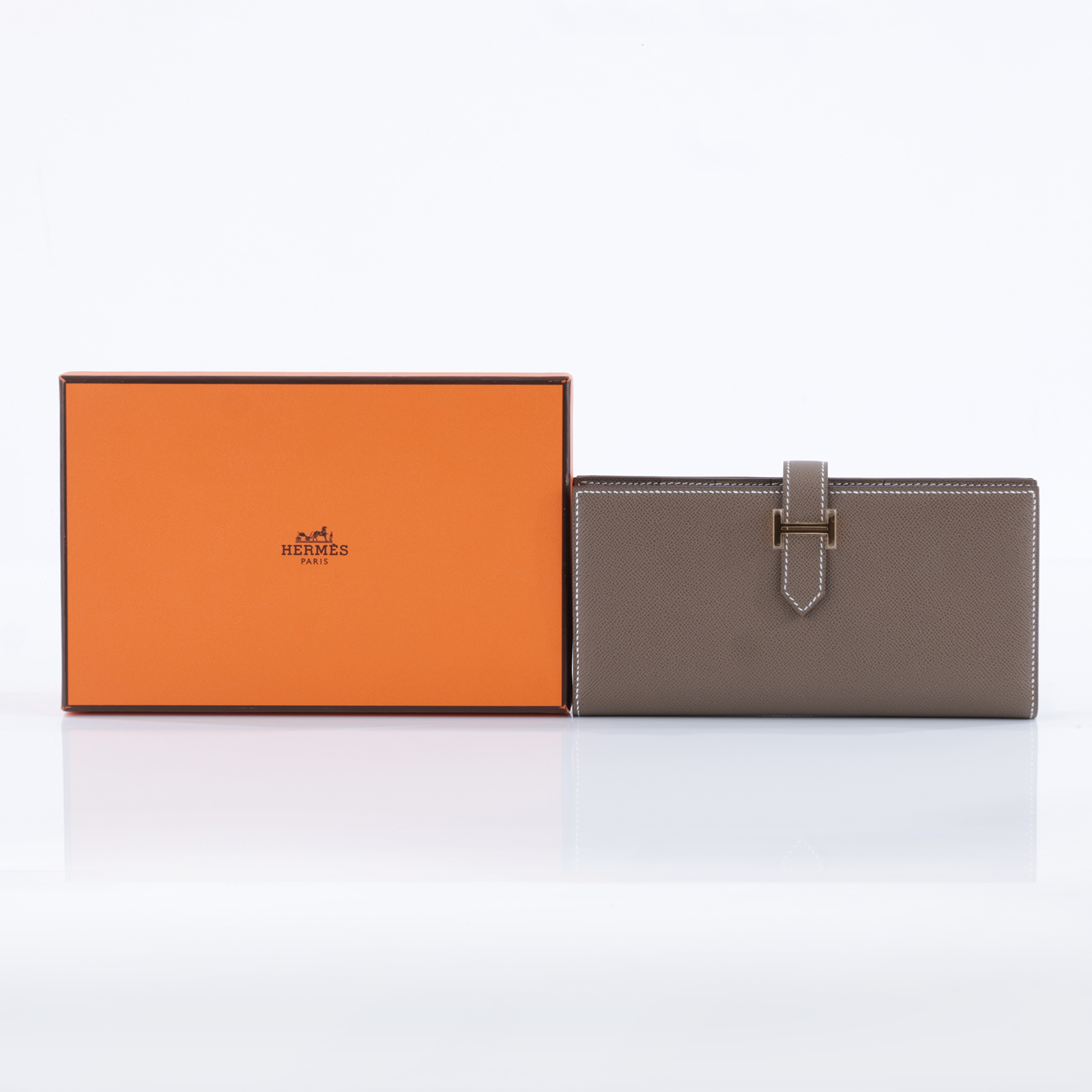 愛馬仕 Hermes Bearn Soufflet 長夾 BEARNL W SN 011 BX W刻 大象灰BEARN長夾 原廠盒子