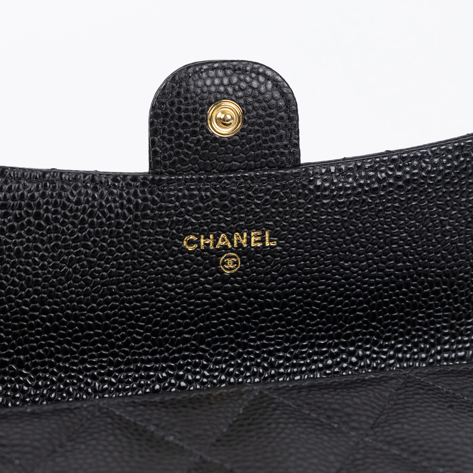 香奈兒 CHANEL 荔枝皮 扣式 翻蓋 二折長夾 金色五金 AP0241 Y01864 晶片款 黑金荔枝長夾 原廠盒子/防塵袋/限定包裝緞帶/購買證明影本
