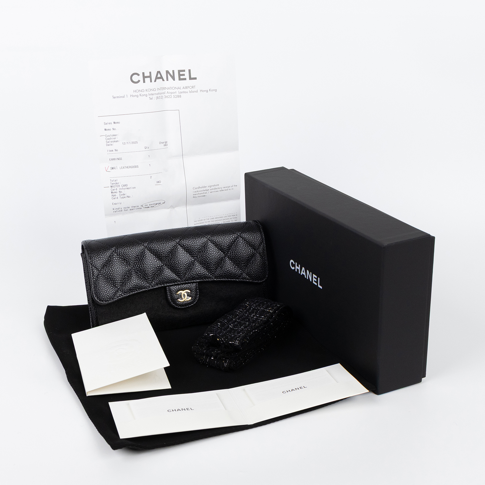 香奈兒 CHANEL 荔枝皮 扣式 翻蓋 二折長夾 金色五金 AP0241 Y01864 晶片款 黑金荔枝長夾 原廠盒子/防塵袋/限定包裝緞帶/購買證明影本