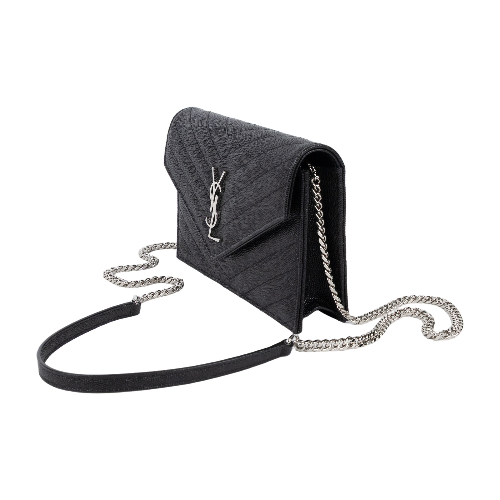 聖羅蘭 YSL SAINT LAURENT Cassandre 信封袋式 鏈條 錢包 銀色五金 742920BOW02  原廠盒子/防塵袋/背帶/收據