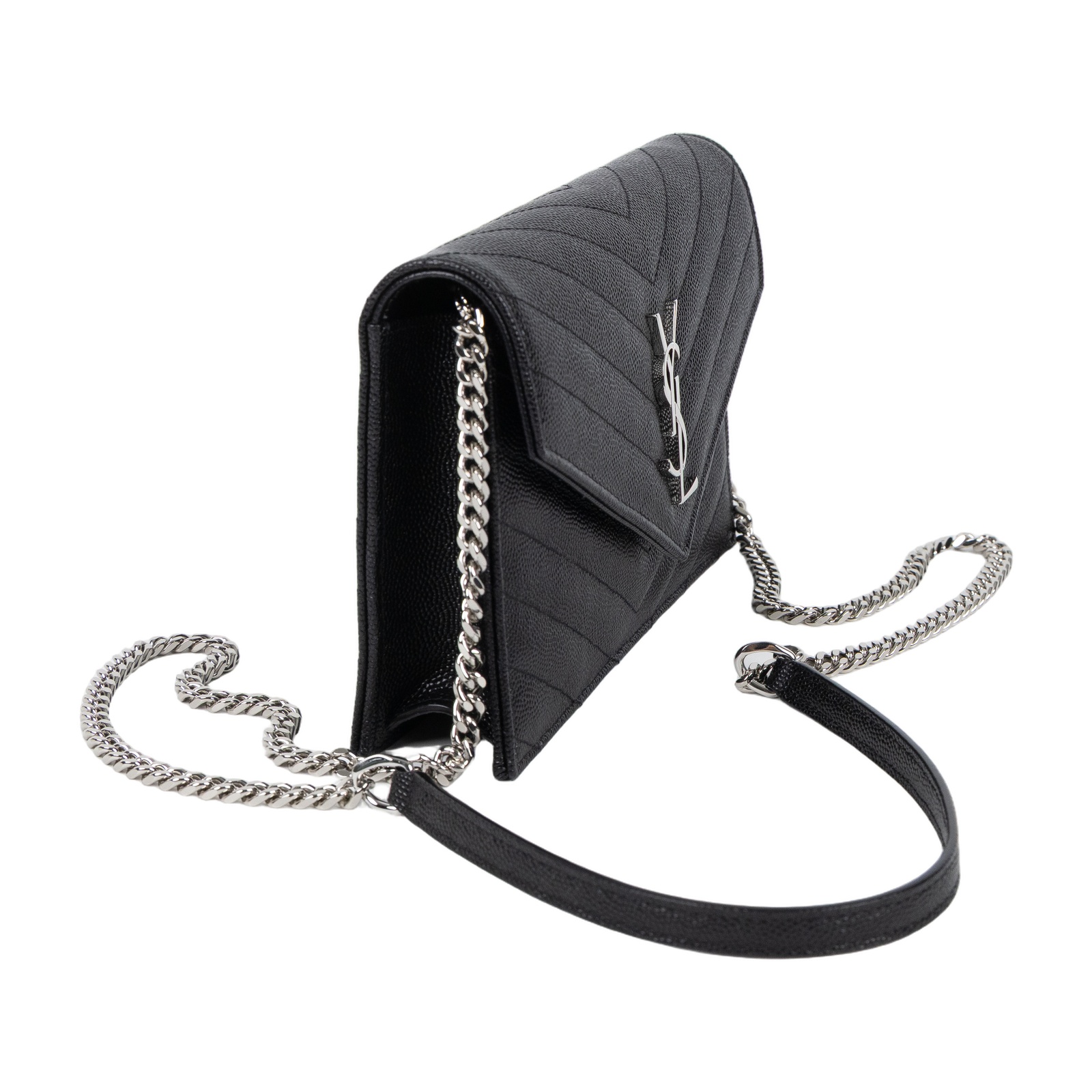 聖羅蘭 YSL SAINT LAURENT Cassandre 信封袋式 鏈條 錢包 銀色五金 742920BOW02  原廠盒子/防塵袋/背帶/收據