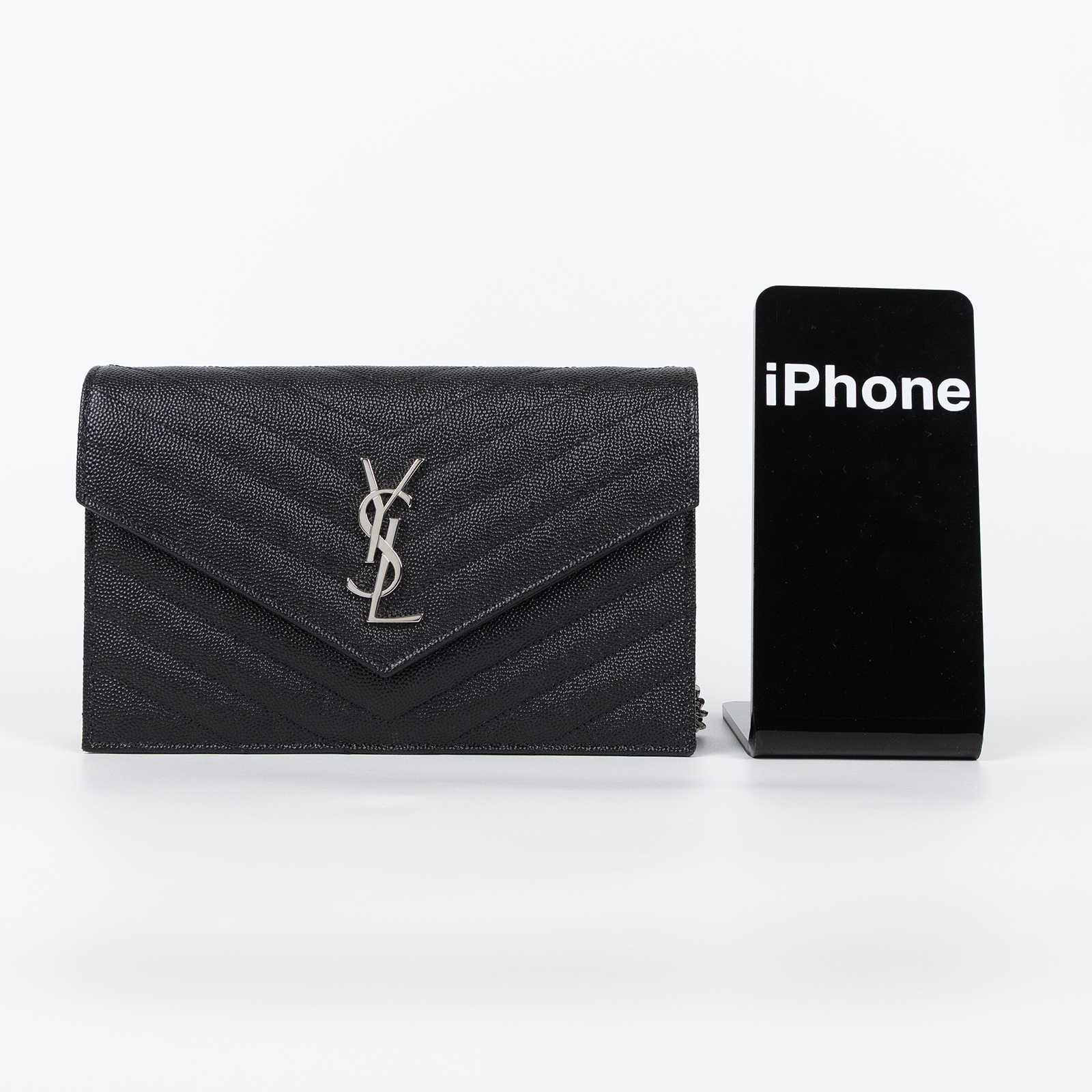 聖羅蘭 YSL SAINT LAURENT Cassandre 信封袋式 鏈條 錢包 銀色五金 742920BOW02  原廠盒子/防塵袋/背帶/收據