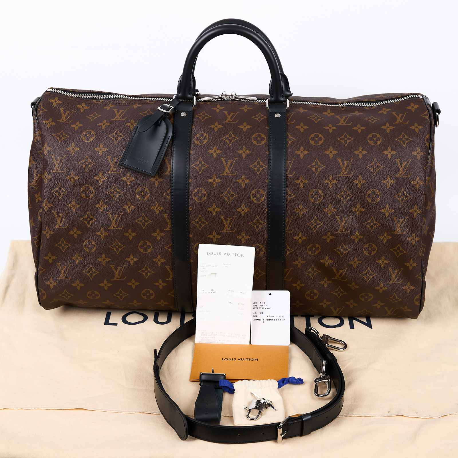 路易威登 LOUIS VUITTON Keepall Bandoulière 55 波士頓包 旅行袋 M56714 晶片款  防塵袋/背帶/吊牌/鎖組/購買證明(晶片消磁)