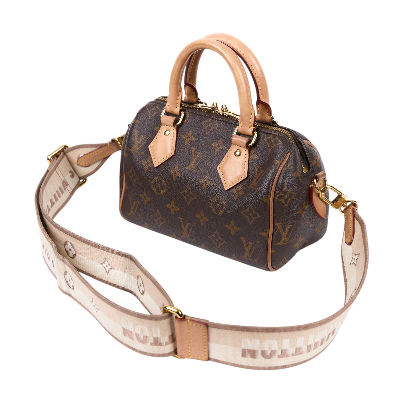 路易威登 LOUIS VUITTON Speedy Bandoulière 20 米色 帆布 手提 斜背 波士頓包 M46222 晶片款  背帶