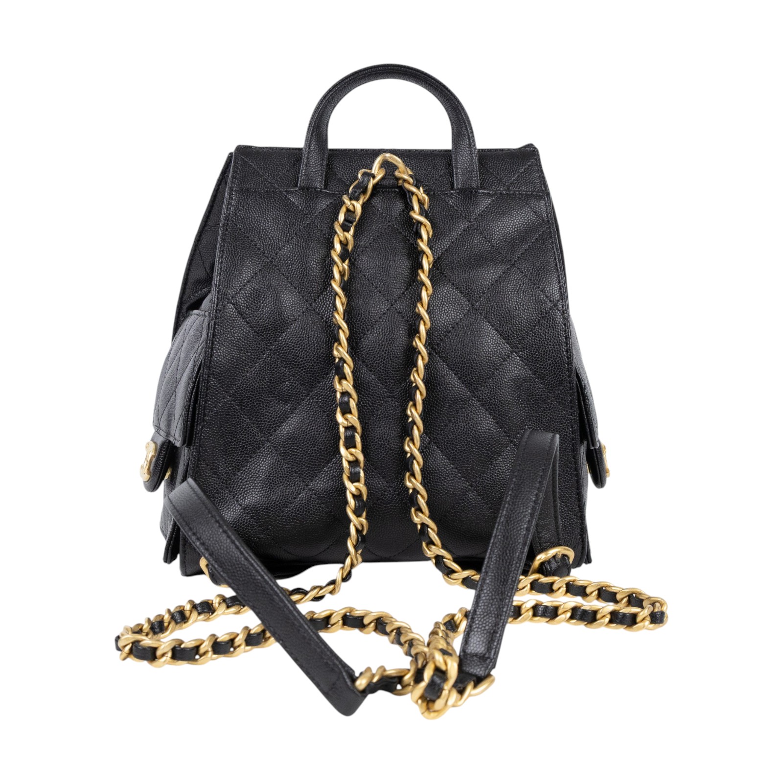 香奈兒 CHANEL 25 後背包 中型 AS5600 晶片款 黑金荔枝25後背包 原廠盒子/防塵袋