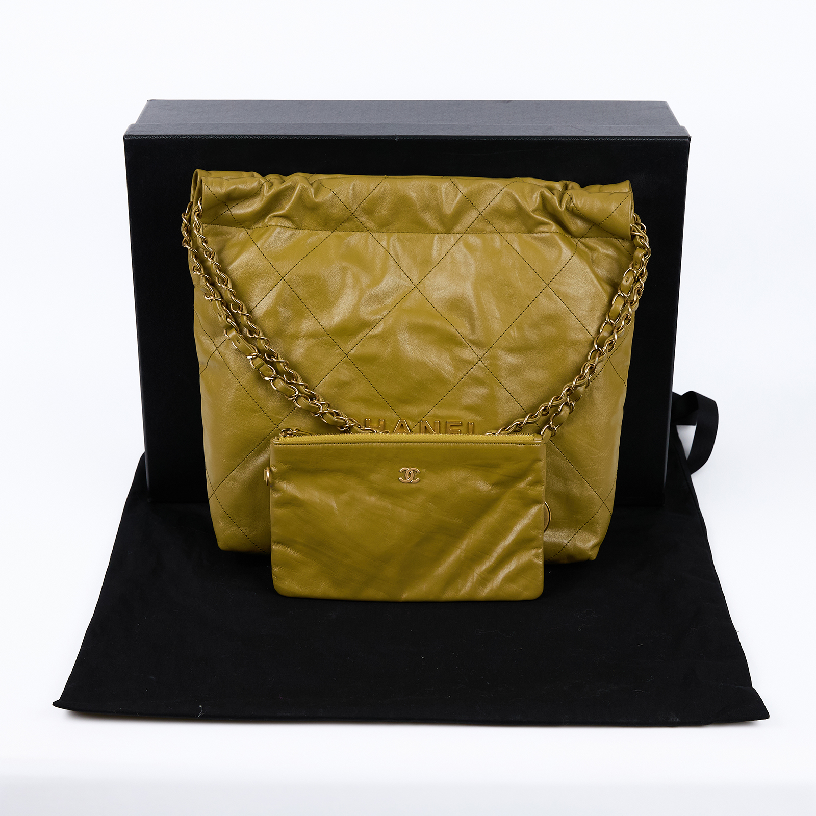 香奈兒 CHANEL 22 小型 流浪包 肩背包 AS3260 晶片款 草綠金22BAG 小號 原廠盒子/防塵袋/內袋