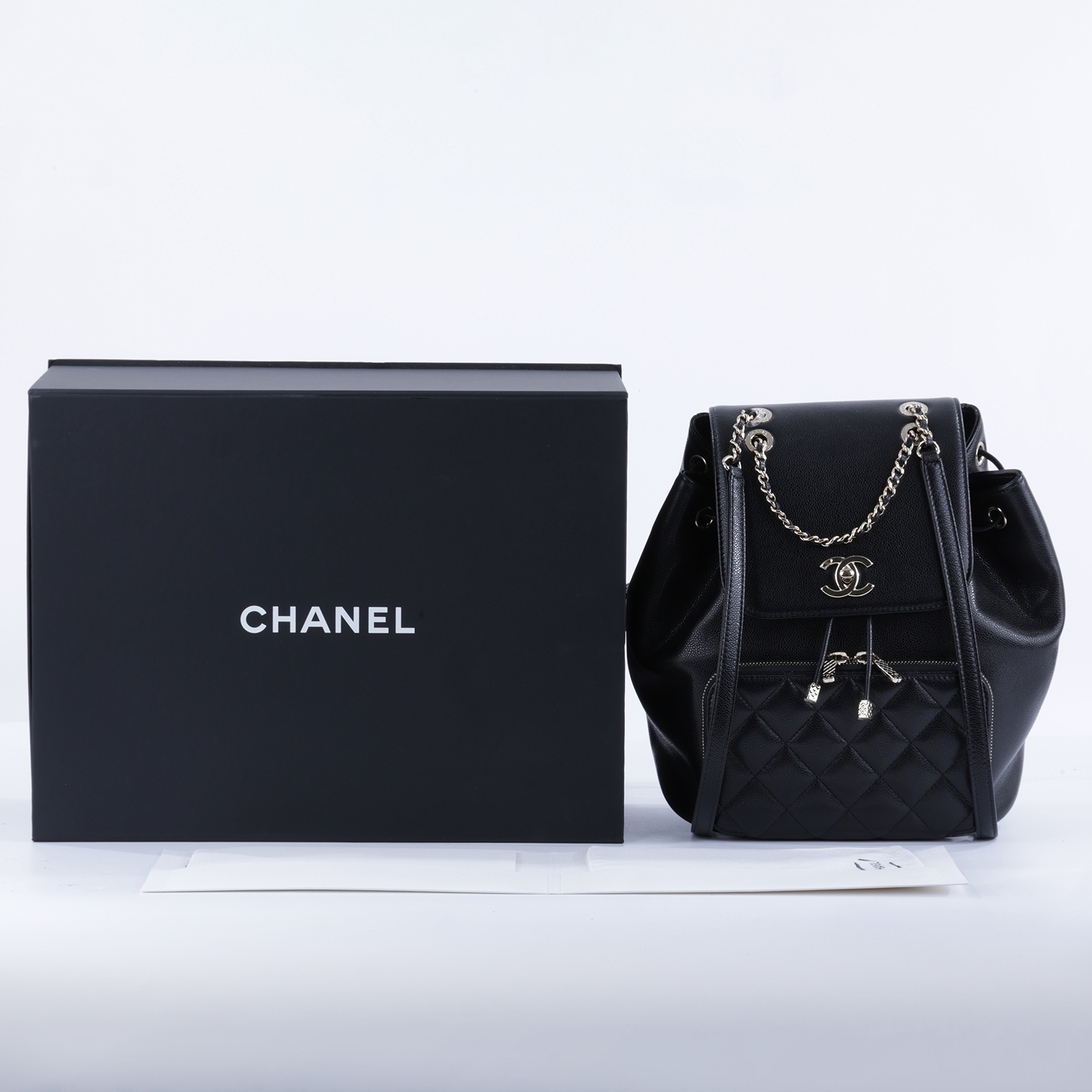 香奈兒 CHANEL Duma 後背包 A93748 晶片款 黑金荔枝口蓋後背包 原廠盒子