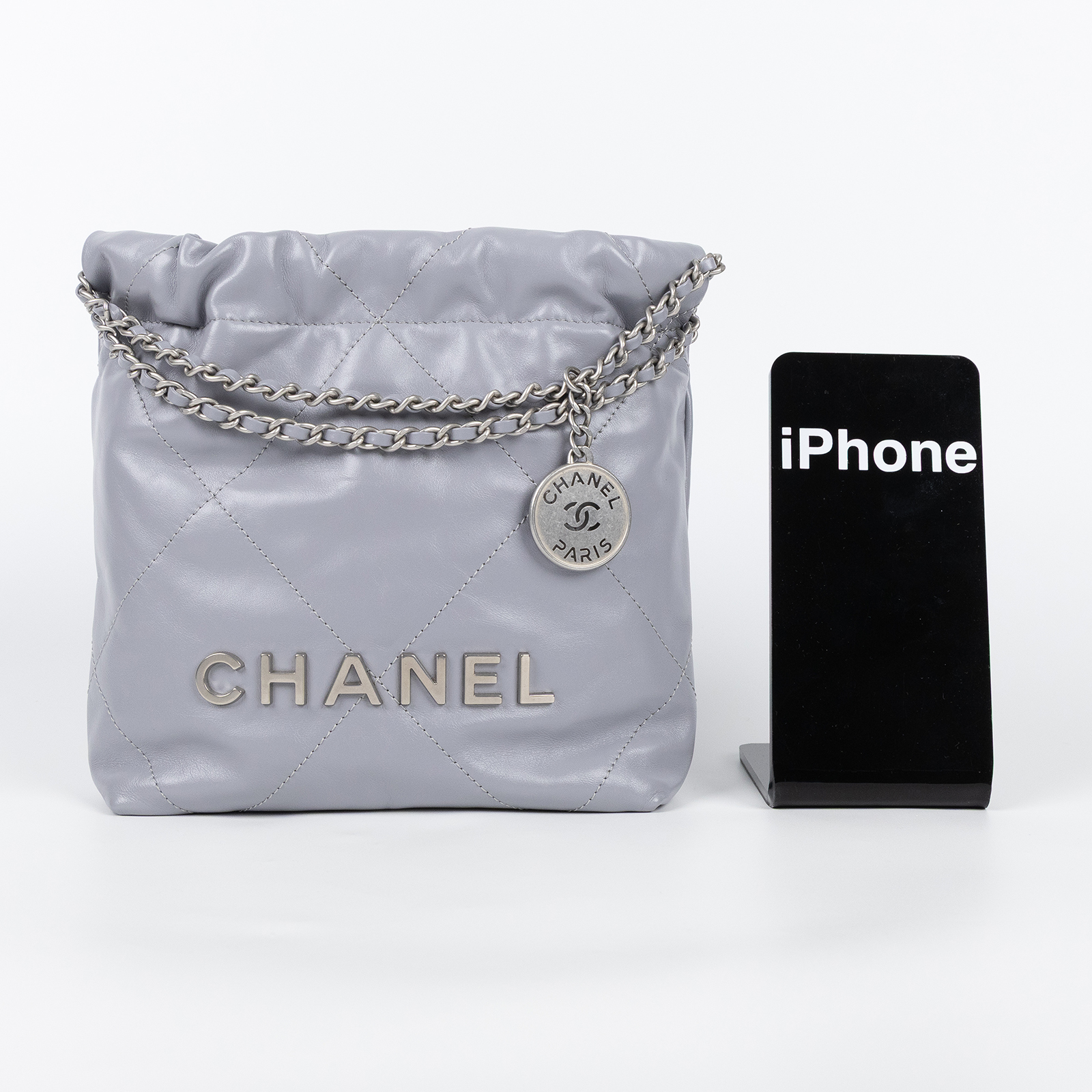 香奈兒 CHANEL 22 迷你 束口包 AS3980 B08872 晶片款 灰藍銀22包MINI 原廠盒子/防塵袋/購買證明影本