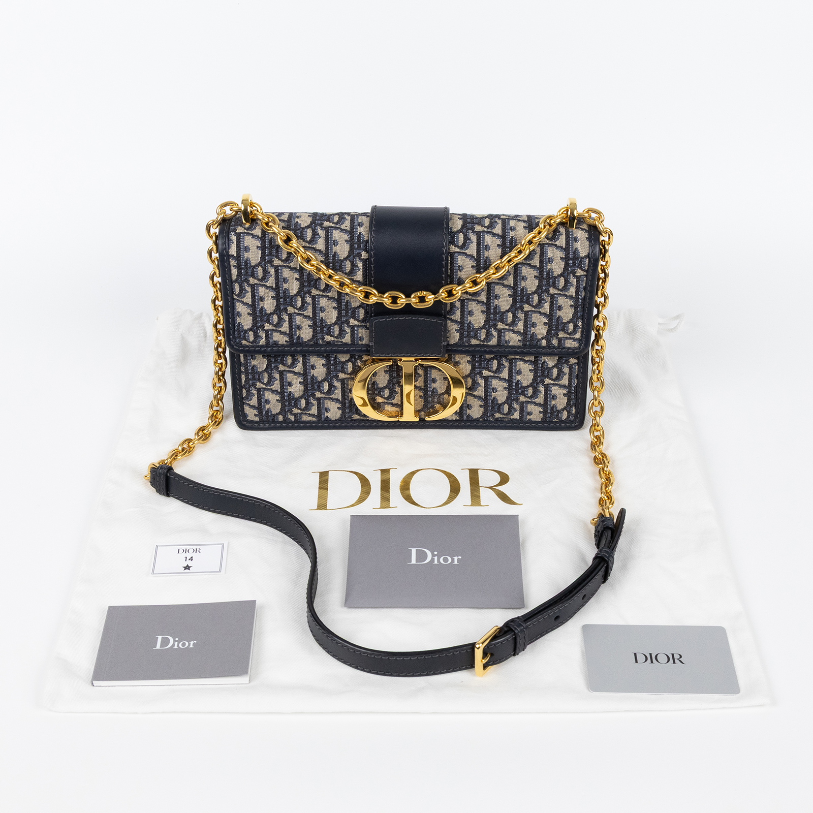 迪奧 CHRISTIAN DIOR 30 Montaigne 鏈帶 肩背手提包 M9208UTZQ 藍緹花蒙田30鏈帶包 防塵袋/保證卡