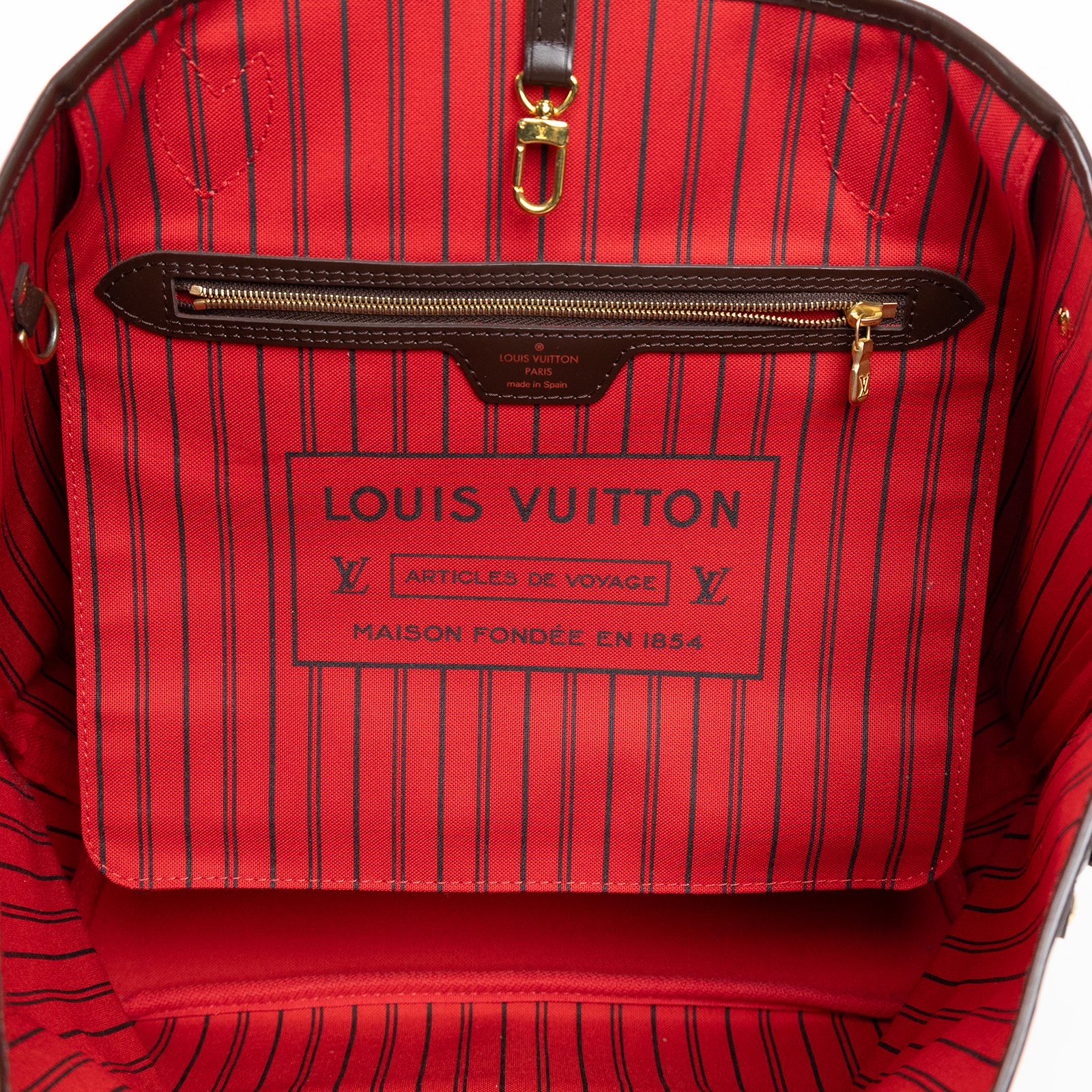 路易威登 LOUIS VUITTON Neverfull MM  棕棋盤格 肩背 購物袋 櫻桃紅內襯 N40599  防塵袋/內袋