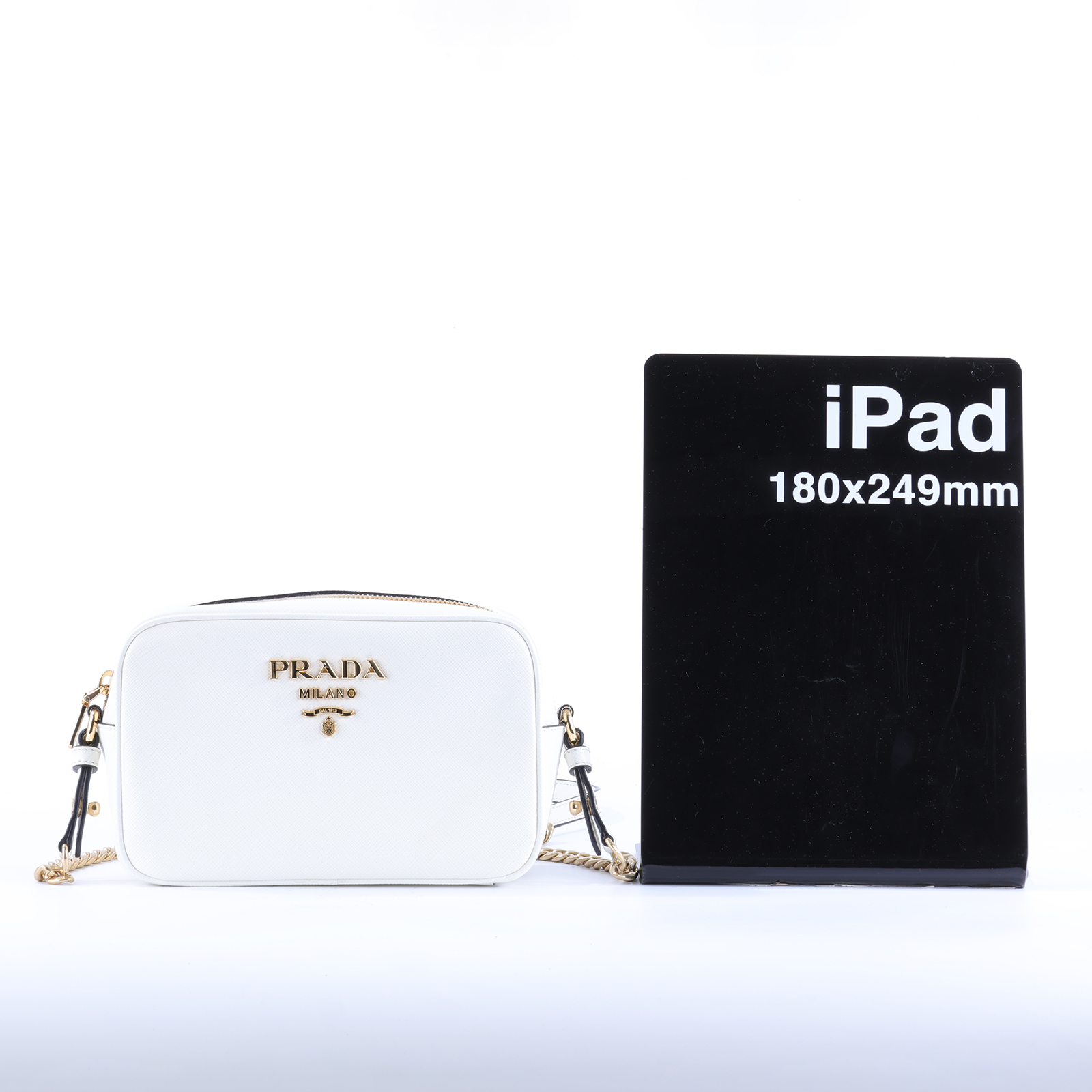 普拉達 PRADA 肩背包 斜背包 1BH149_2B1N 白牛皮相機包 防塵袋/保證卡