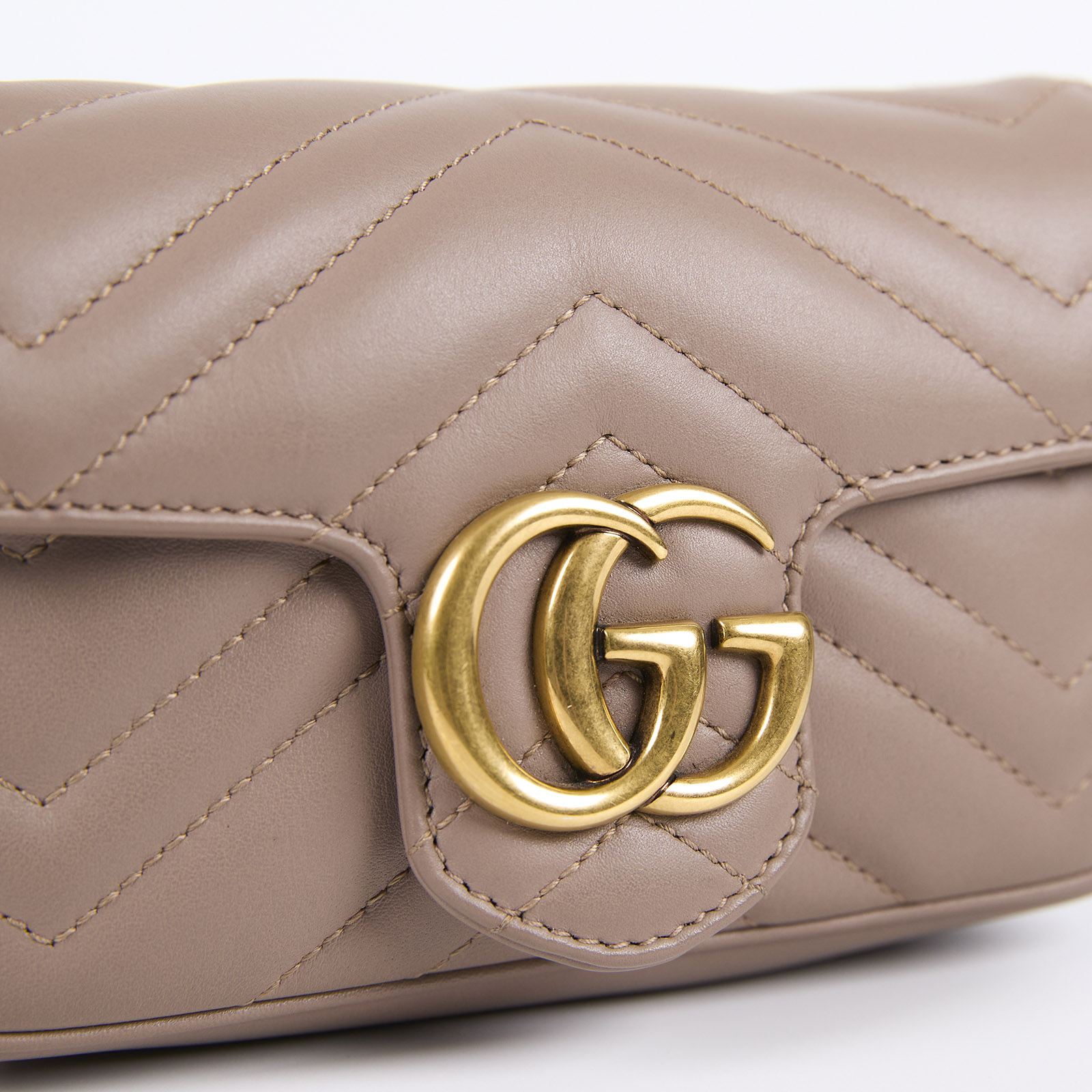 古馳 GUCCI GG Mormont 絎縫 超迷你袋 476433 藕粉MARMONT MINI 無附屬品