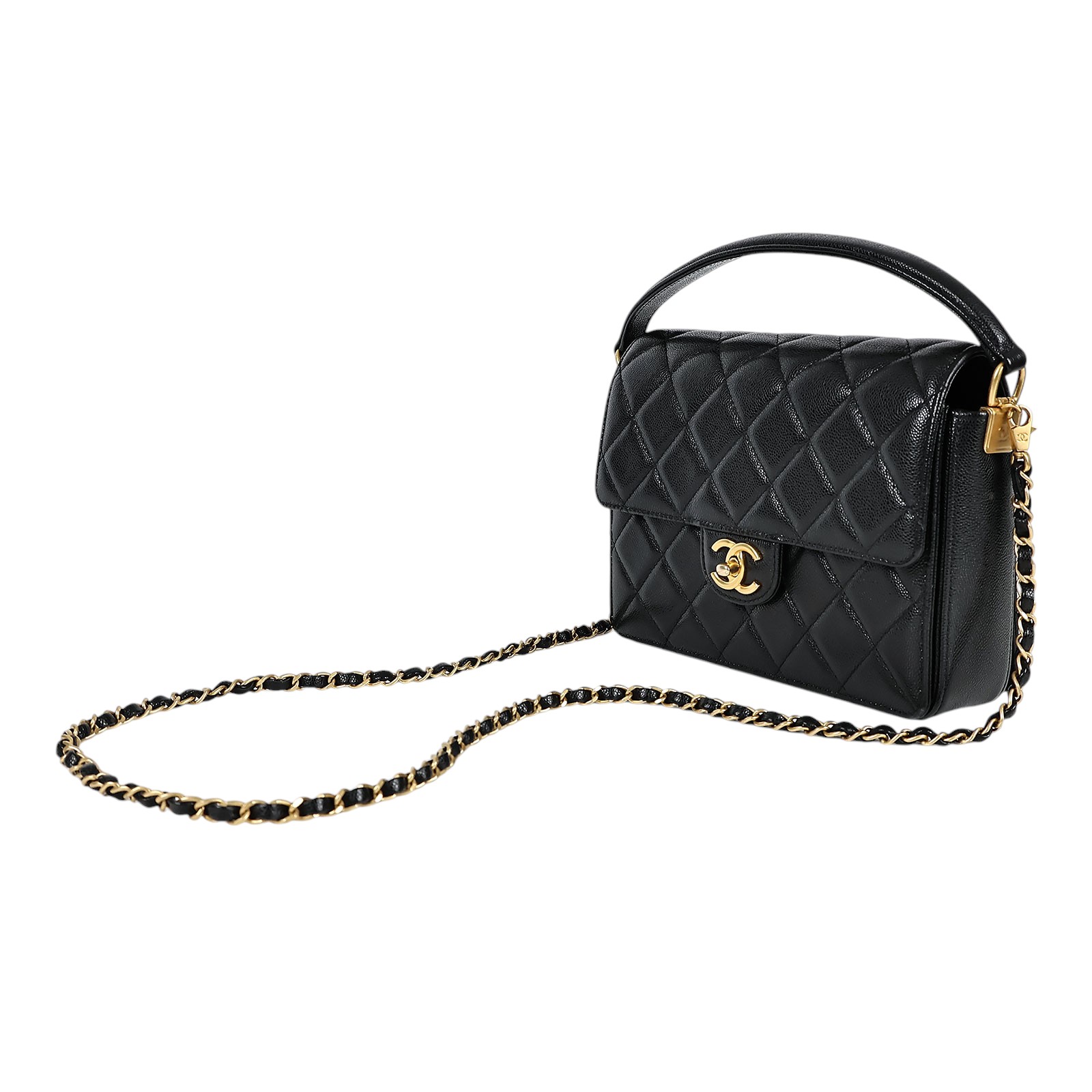 香奈兒 CHANEL Top Handle 手提 肩背 口蓋包 AS5166 晶片款 黑荔枝掀蓋2WAY包 原廠盒子/防塵袋/購買證明正本