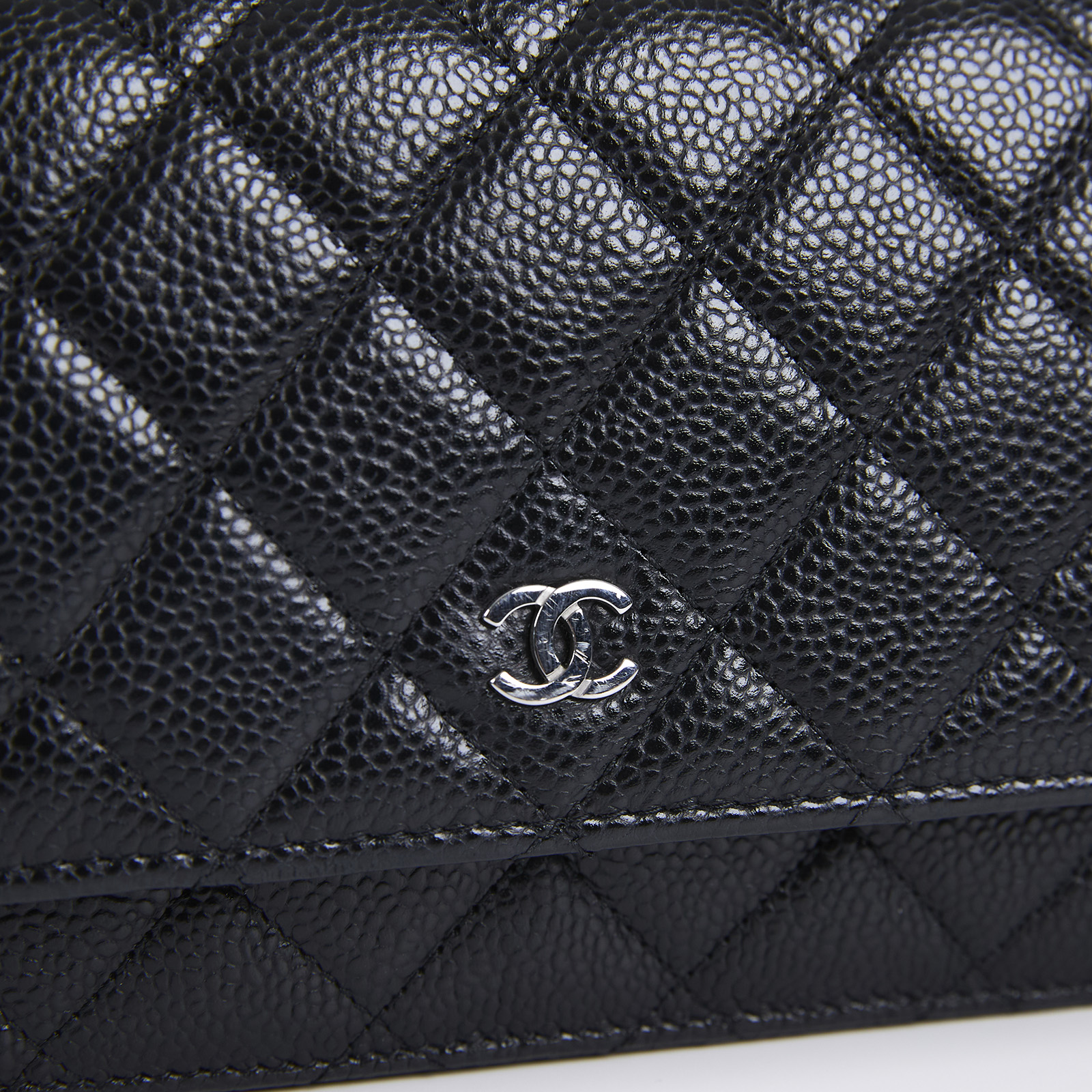 香奈兒 CHANEL 經典鏈子皮夾 菱格紋 CC LOGO AP0250 晶片款 黑銀荔枝WOC 防塵袋/原廠盒子/韓國購買證明正本