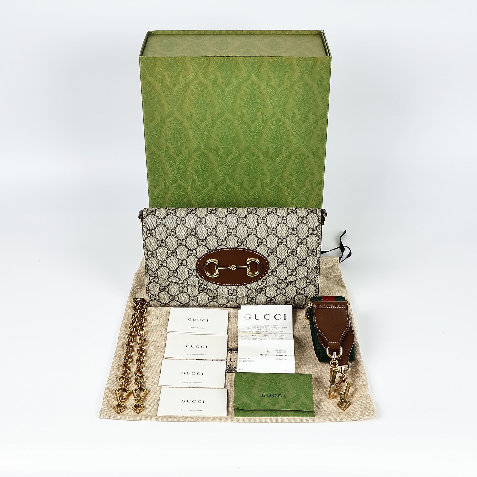 古馳 GUCCI 1955 信封包 677286 1955馬銜釦掀蓋雙背帶斜背包 背帶2/原廠盒子/防塵袋/購買證明正本