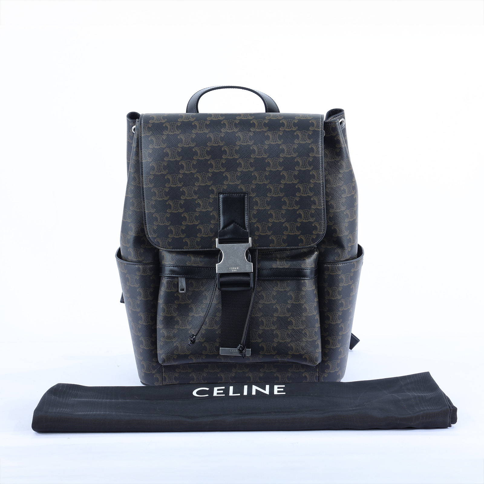 思琳 CELINE 背包 標誌印花 牛皮革 120812GL7 黑凱旋門後背包 防塵袋