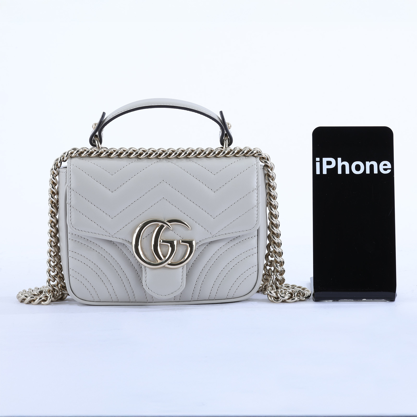 古馳 GUCCI GG Marmont 迷你 手提包 811238 灰MARMONT 迷你提把 2WAY 原廠盒子/防塵袋/購買證明正本