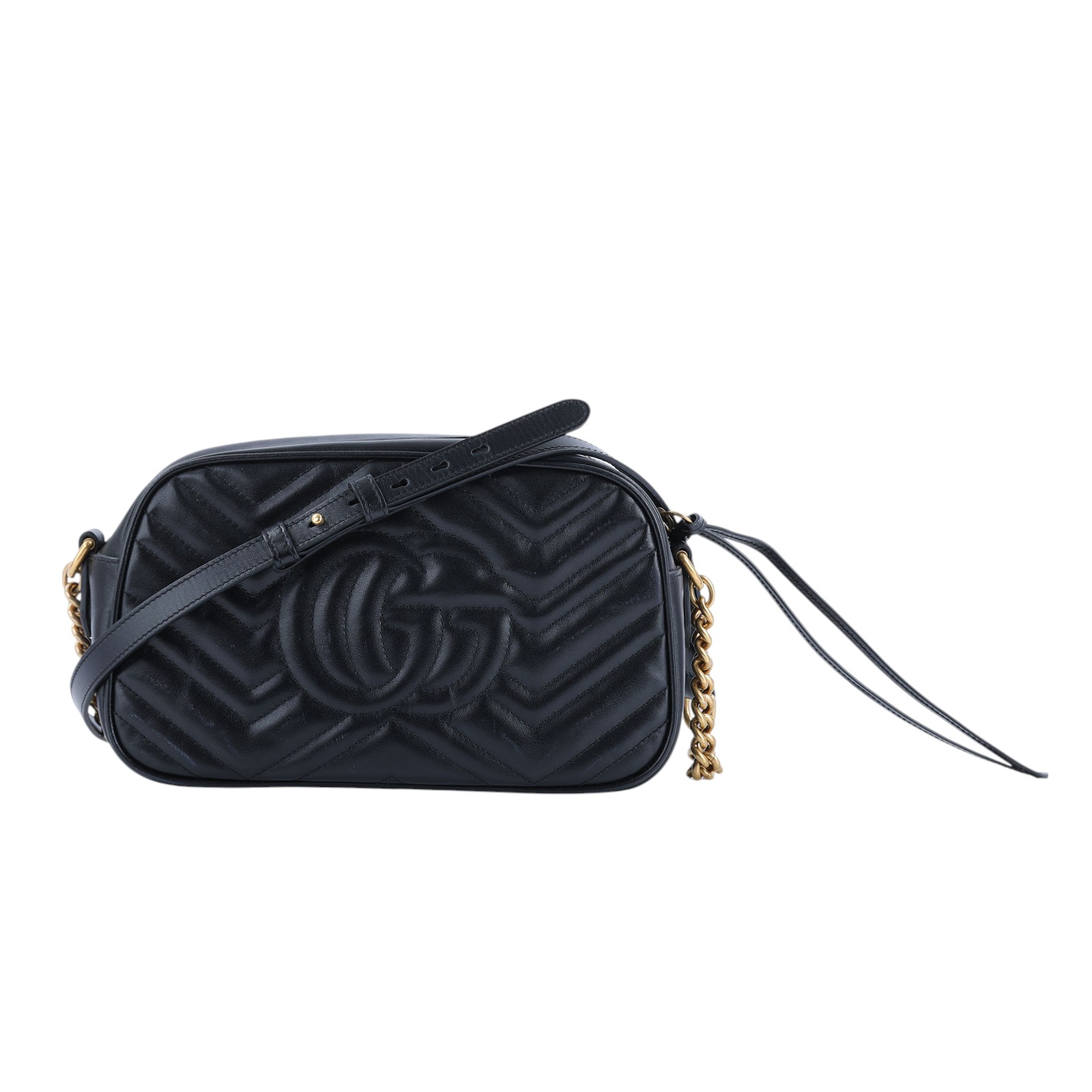 古馳 GUCCI GG Marmont 小型 絎縫 肩揹袋 447632 黑金MARMONT相機包 原廠盒子/防塵袋