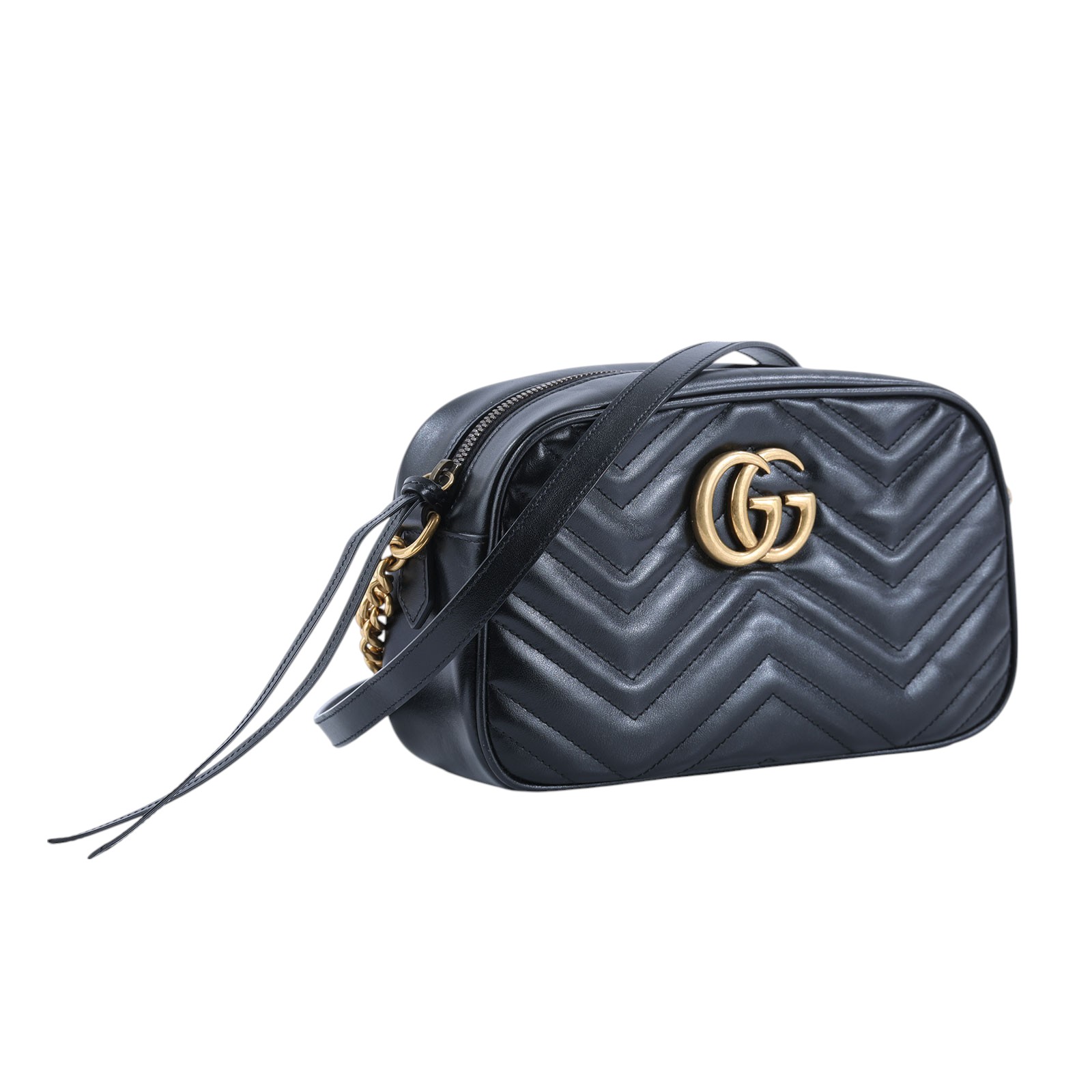 古馳 GUCCI GG Marmont 小型 絎縫 肩揹袋 447632 黑金MARMONT相機包 原廠盒子/防塵袋