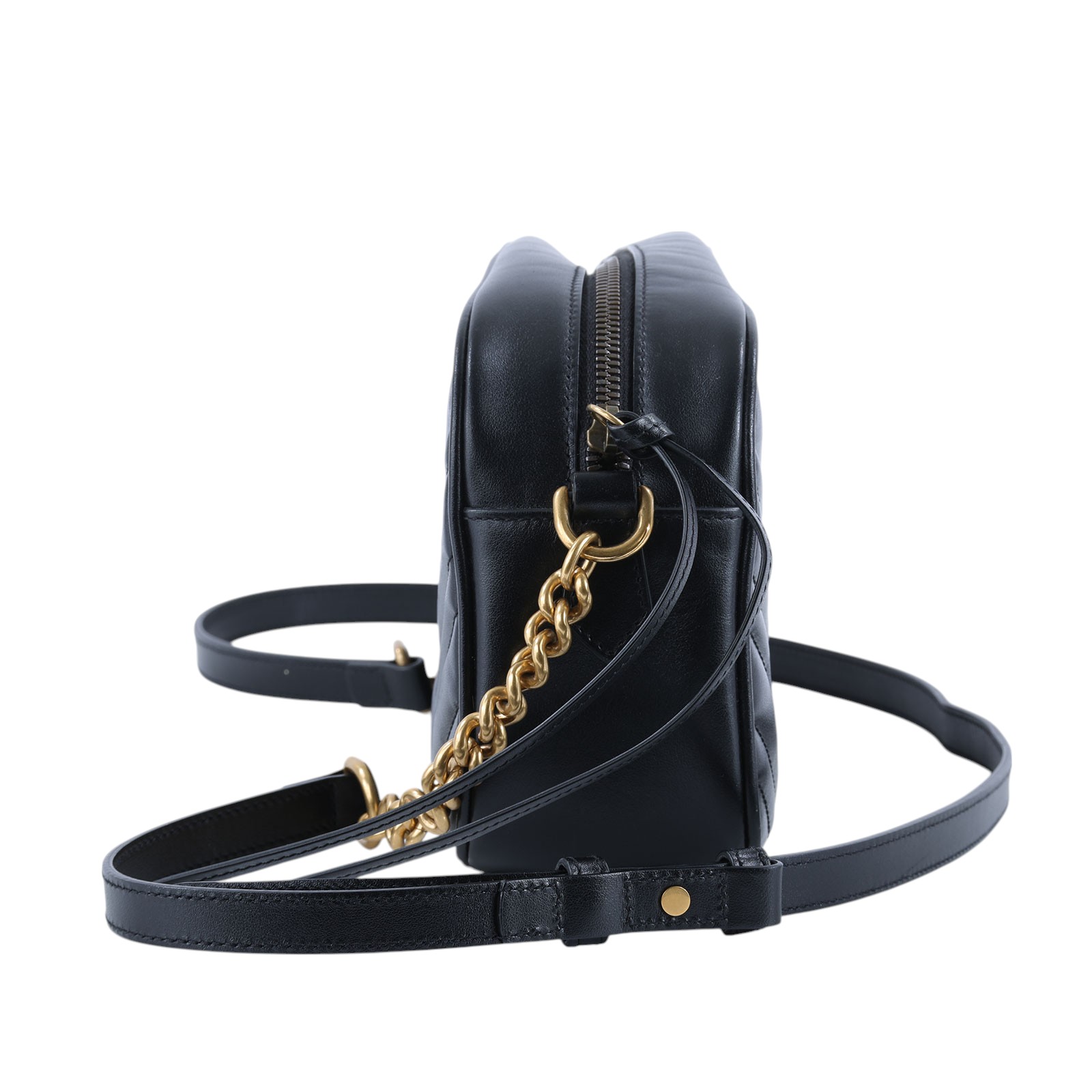 古馳 GUCCI GG Marmont 小型 絎縫 肩揹袋 447632 黑金MARMONT相機包 原廠盒子/防塵袋