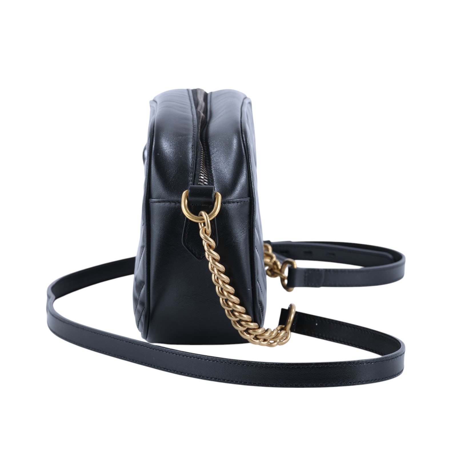 古馳 GUCCI GG Marmont 小型 絎縫 肩揹袋 447632 黑金MARMONT相機包 原廠盒子/防塵袋