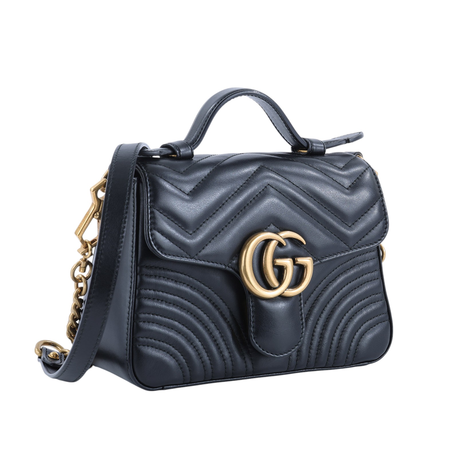 古馳 GUCCI GG Marmont 迷你 肩背 手挽袋 547260 黑MARMONT HANDLE小號 購買證明正本/防塵袋