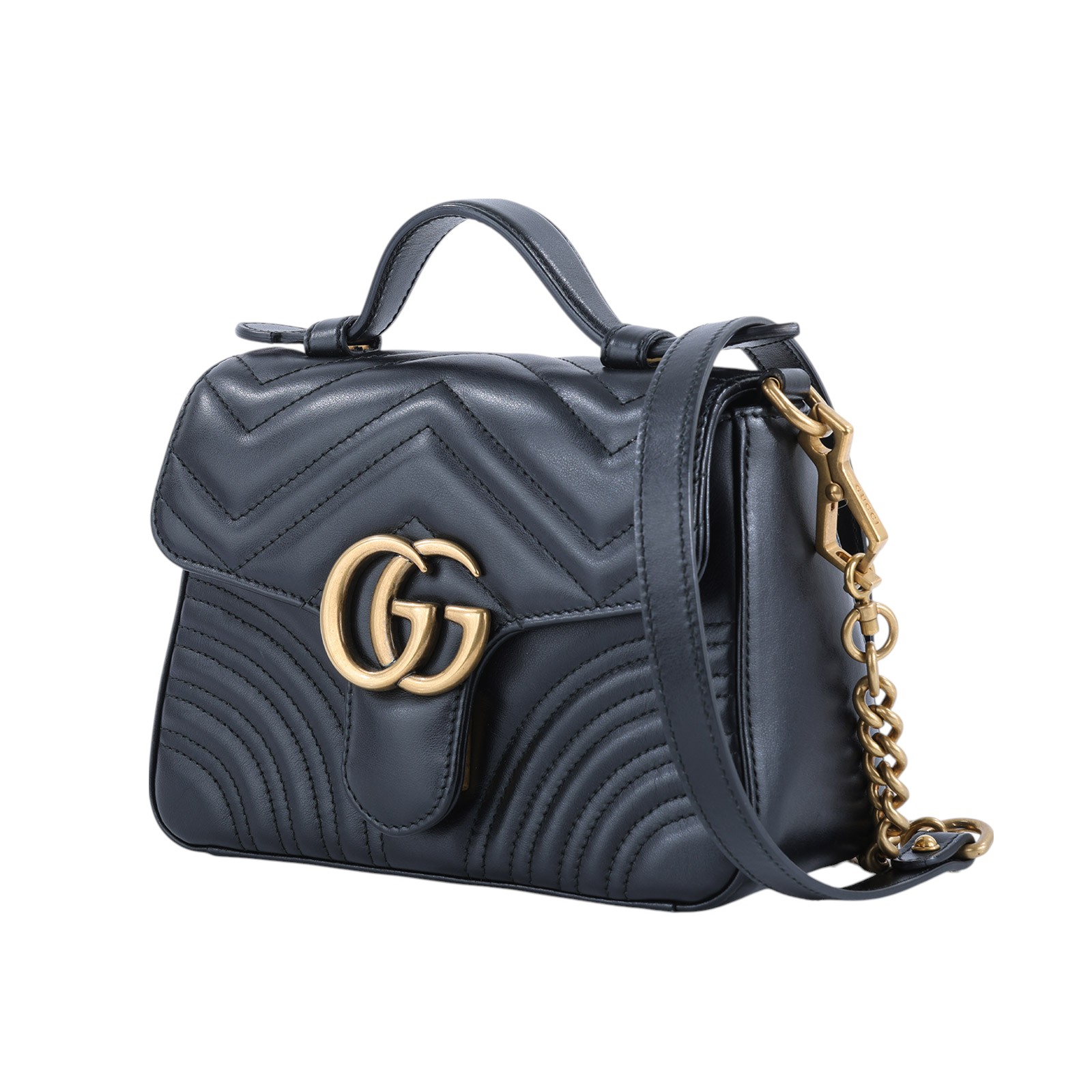 古馳 GUCCI GG Marmont 迷你 肩背 手挽袋 547260 黑MARMONT HANDLE小號 購買證明正本/防塵袋