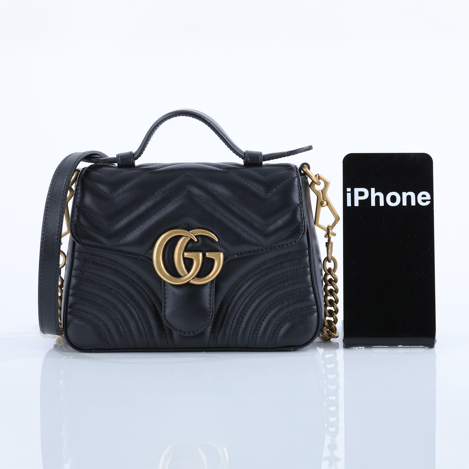 古馳 GUCCI GG Marmont 迷你 肩背 手挽袋 547260 黑MARMONT HANDLE小號 購買證明正本/防塵袋