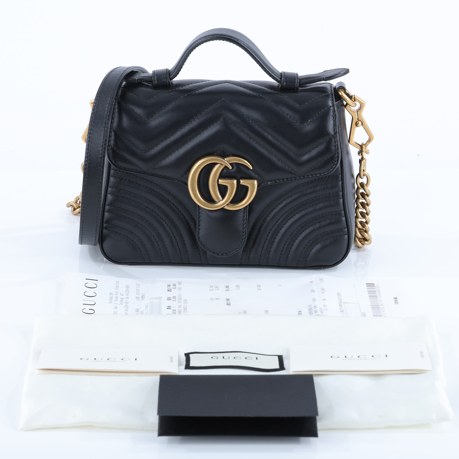 古馳 GUCCI GG Marmont 迷你 肩背 手挽袋 547260 黑MARMONT HANDLE小號 購買證明正本/防塵袋