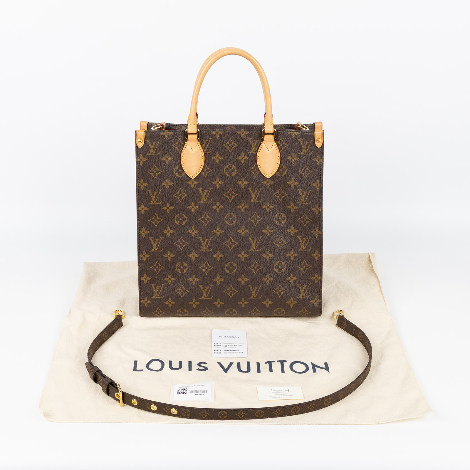 路易威登 LOUIS VUITTON Sac Plat PM 手袋 M45848 晶片款 原花琴譜包 背帶/防塵袋