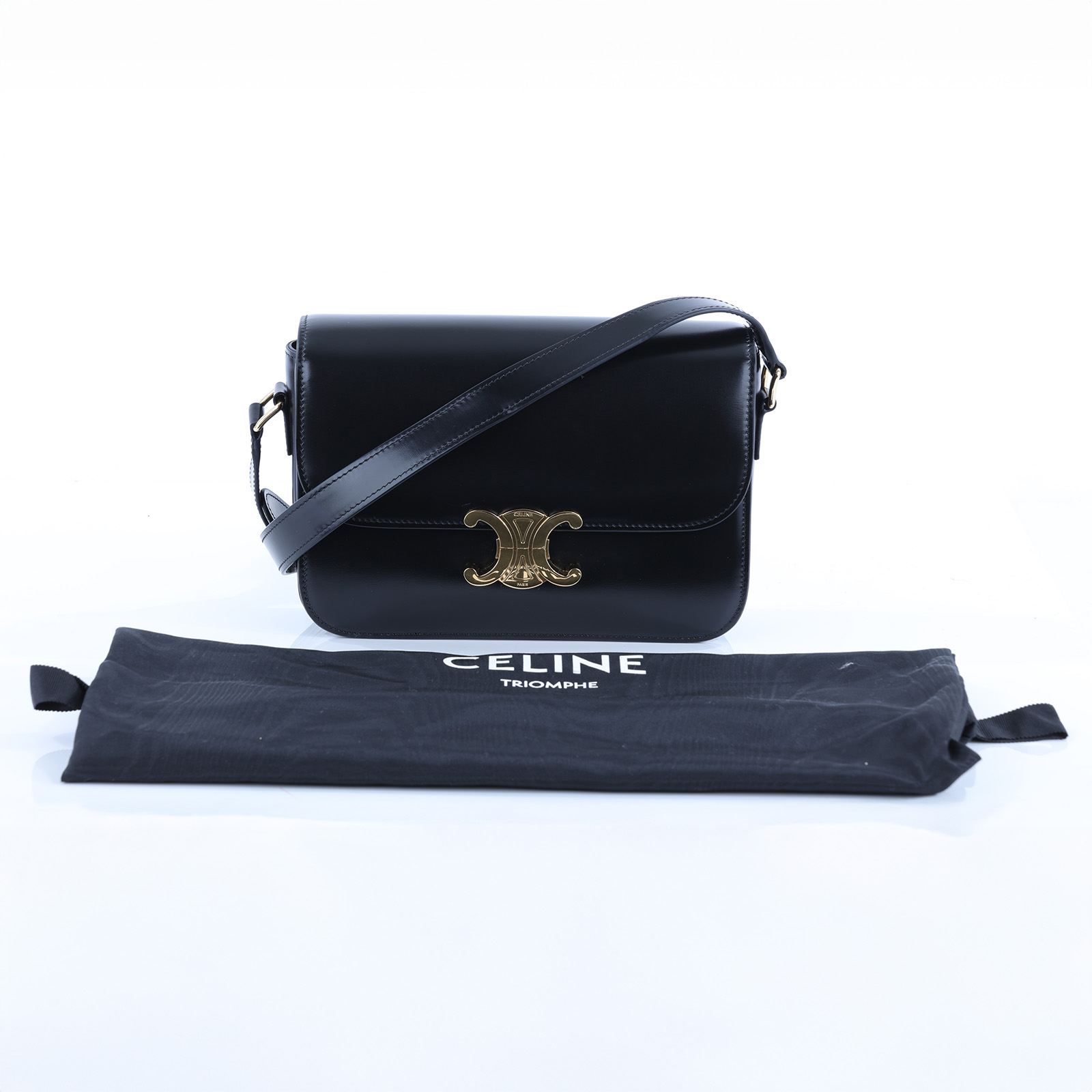 思琳 CELINE 亮面牛皮革 Classique Triomphe 凱旋門 肩背包 187363BF4 黑凱旋門TEEN TRIOMPHE 防塵袋