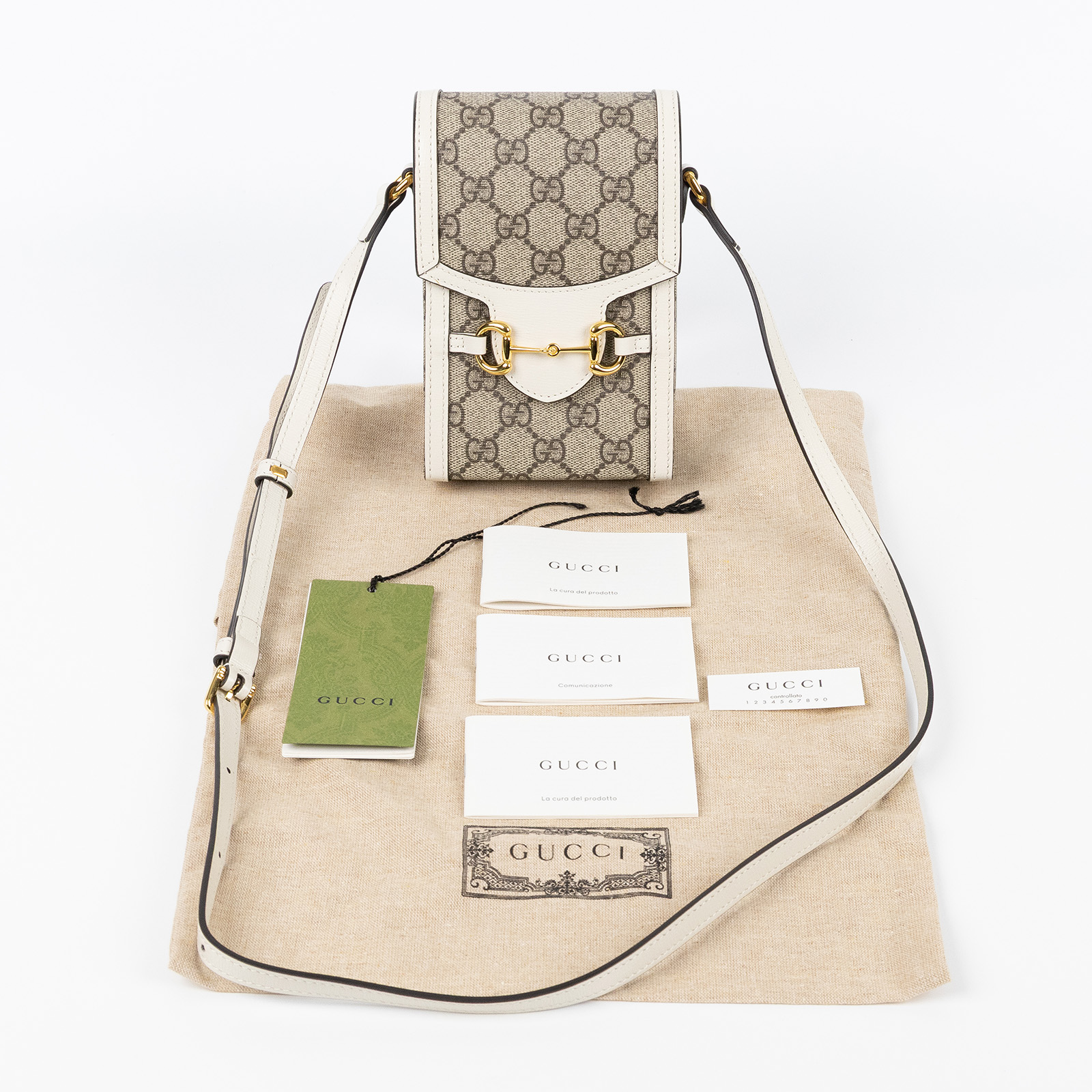 古馳 GUCCI 馬銜扣 1955 迷你袋 625615 白拼GG紋1955手機包 防塵袋