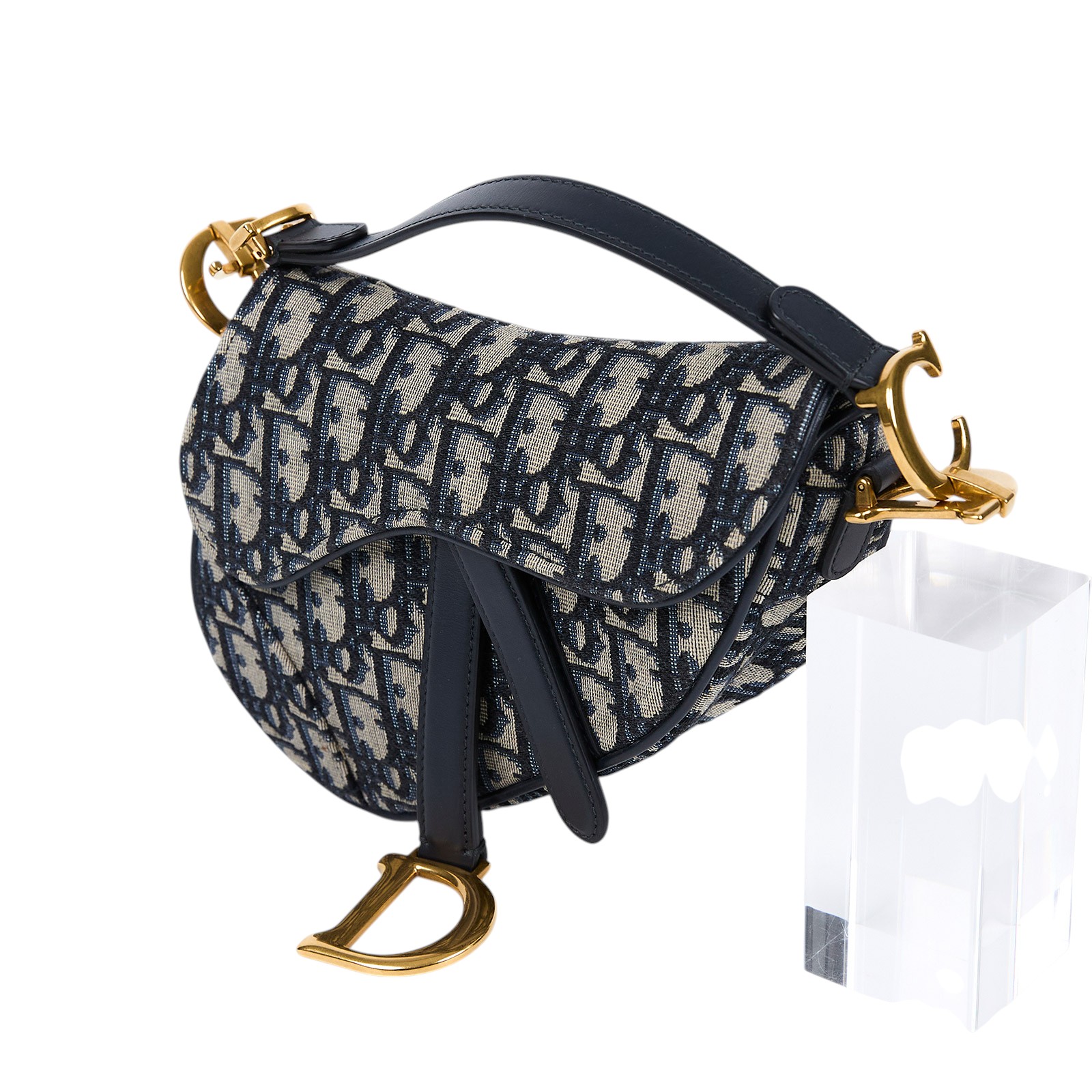 迪奧 CHRISTIAN DIOR Saddle 迷你 馬鞍包 手提 肩背包 藍色 緹花 M0456CTZQ OBLIQUE SADDLE MINI 防塵袋