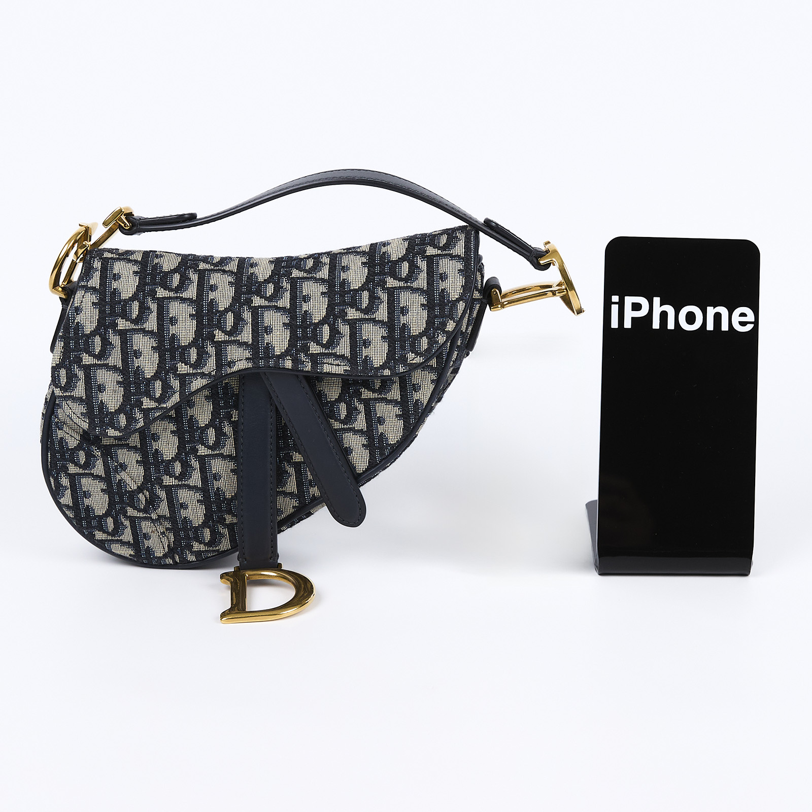 迪奧 CHRISTIAN DIOR Saddle 迷你 馬鞍包 手提 肩背包 藍色 緹花 M0456CTZQ OBLIQUE SADDLE MINI 防塵袋