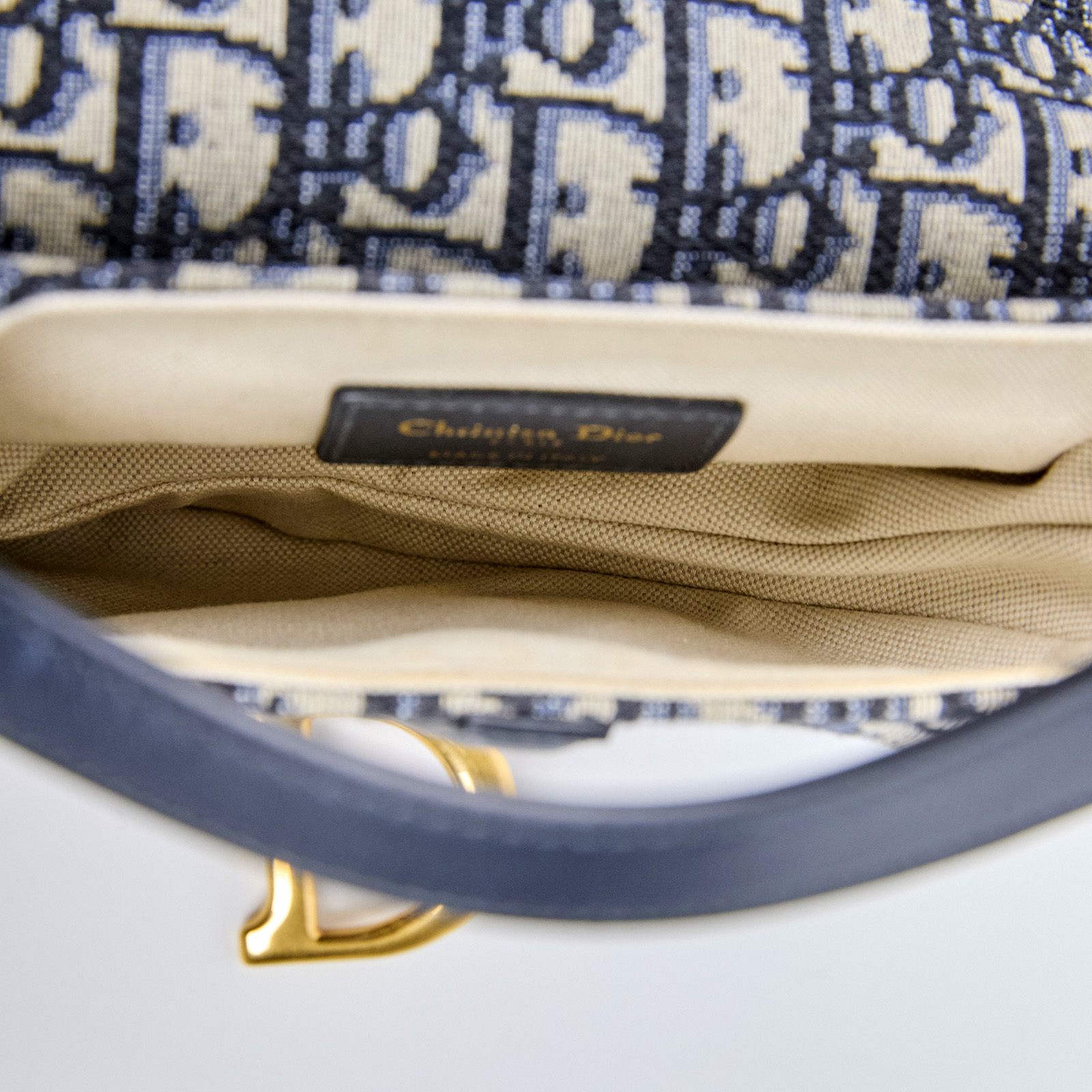 迪奧 CHRISTIAN DIOR Saddle 迷你 馬鞍包 手提 肩背包 藍色 緹花 M0456CTZQ OBLIQUE SADDLE MINI 防塵袋