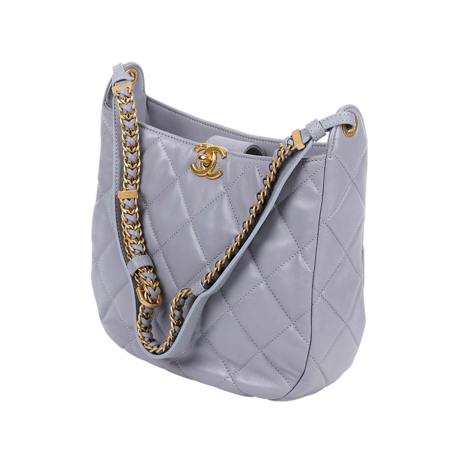 香奈兒 CHANEL Hobo 經典鍊條 肩背包 AS4302 B13786 晶片款 灰藍羊HOBO 原廠盒子/防塵袋/購買證明正本/台灣發票