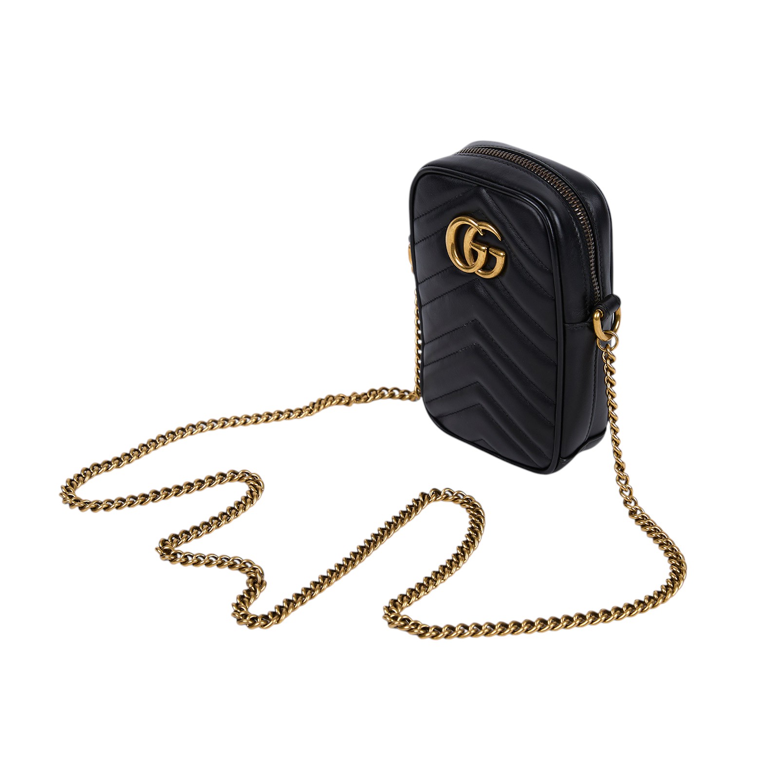 古馳 GUCCI GG Marmont 迷你包  598597 DTDCT 黑金GG MARMONT鍊包 原廠盒子/防塵袋/購買證明影本