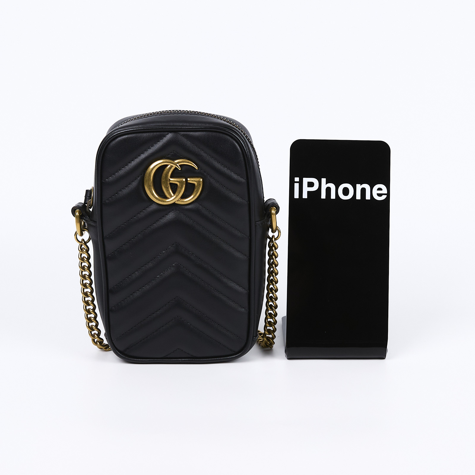 古馳 GUCCI GG Marmont 迷你包  598597 DTDCT 黑金GG MARMONT鍊包 原廠盒子/防塵袋/購買證明影本