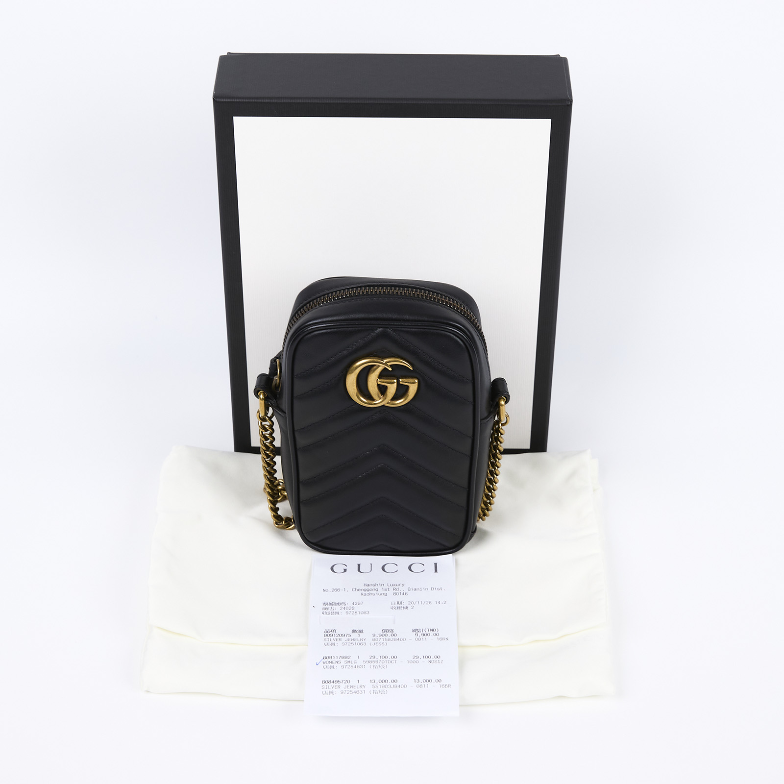 古馳 GUCCI GG Marmont 迷你包  598597 DTDCT 黑金GG MARMONT鍊包 原廠盒子/防塵袋/購買證明影本