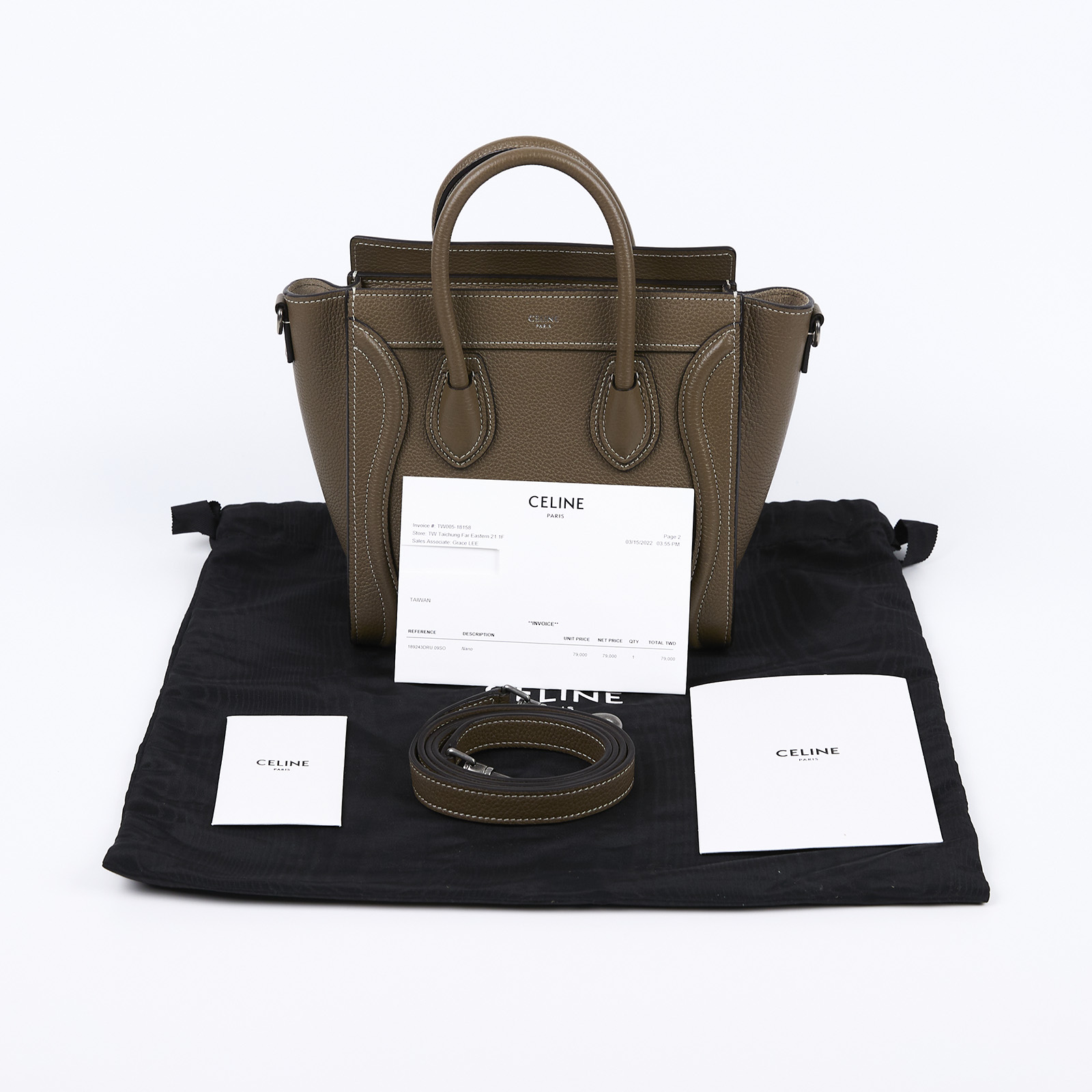 思琳 CELINE Luggage手袋 敲打 小牛皮 袖珍型 189243DRU 灰LUGGAGE冏包NANO 防塵袋/購買證明正本