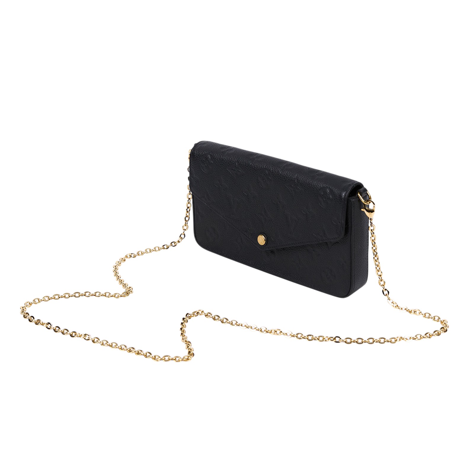路易威登 LOUIS VUITTON Félicie Pochette 經典壓花皮格 WOC 翻蓋 斜背 鍊帶 肩背包 黑色 M64064 晶片款  原廠盒子/防塵袋/內袋2/背帶/購買證明正本