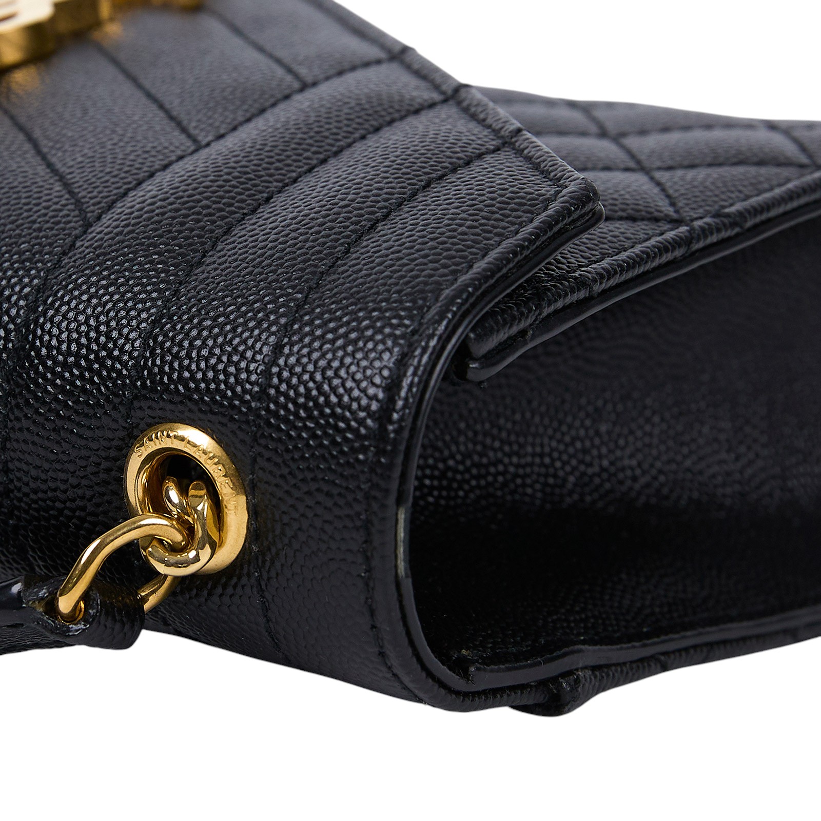 聖羅蘭 YSL SAINT LAURENT Envelope 粒面絎縫皮革 小型 信封袋 600195BOW91 黑金ENVELOPE 防塵袋/購買證明正本