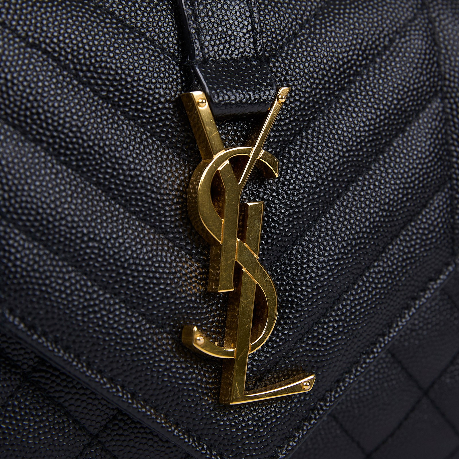 聖羅蘭 YSL SAINT LAURENT Envelope 粒面絎縫皮革 小型 信封袋 600195BOW91 黑金ENVELOPE 防塵袋/購買證明正本