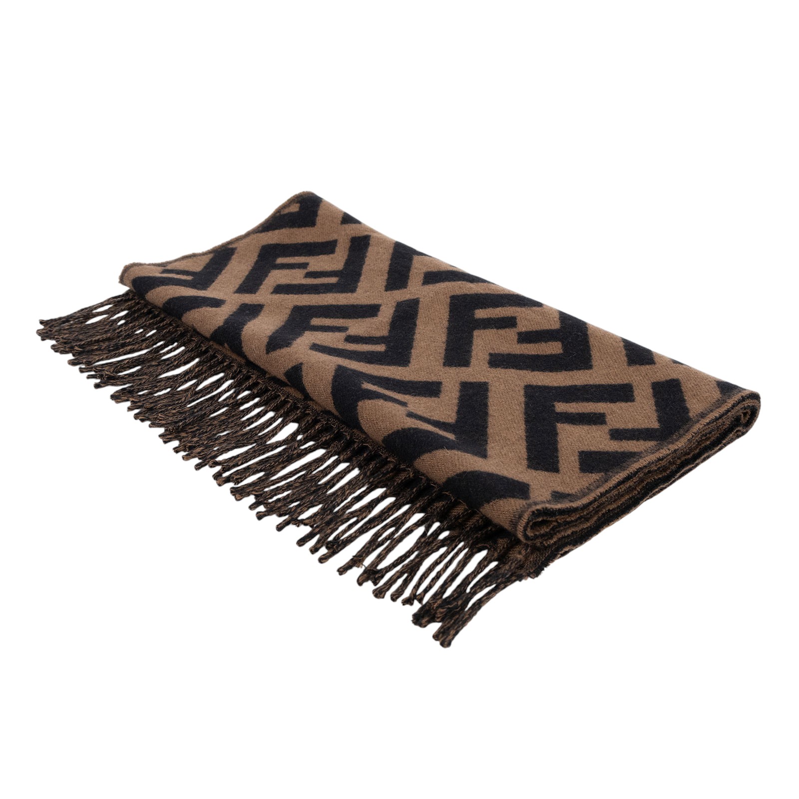 芬迪 FENDI FF 棕色羊絨 圍巾 FXT260A8RSF0QE1 咖FF圍巾 無附屬品