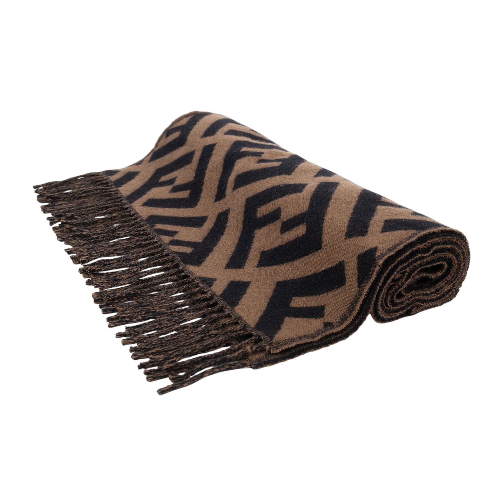 芬迪 FENDI FF 棕色羊絨 圍巾 FXT260A8RSF0QE1 咖FF圍巾 無附屬品